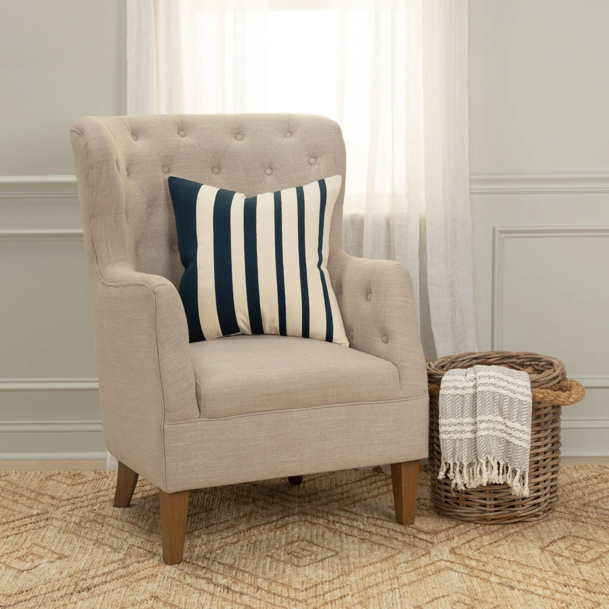 Woven Cotton Stripe Decorative Throw Pillow