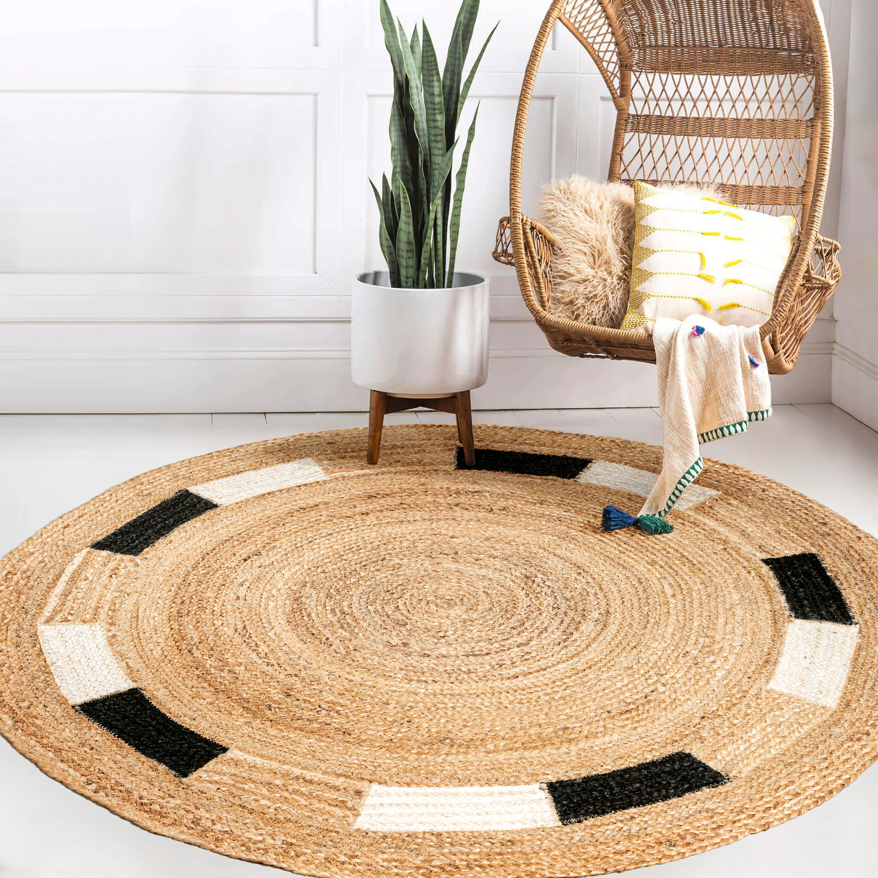 Porto Geometric Jute Circle Round Area Rug
