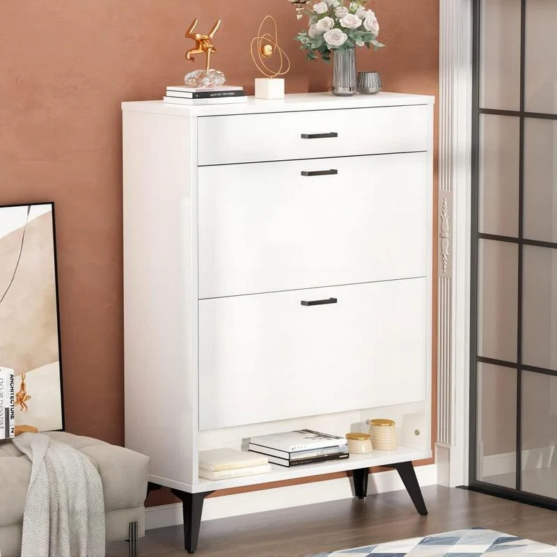 Grondin Modern Contemporary Entryway Shoe Cabinet with Drawers, Interior Adjustable/Removable Panel and Bottom Open Shelf