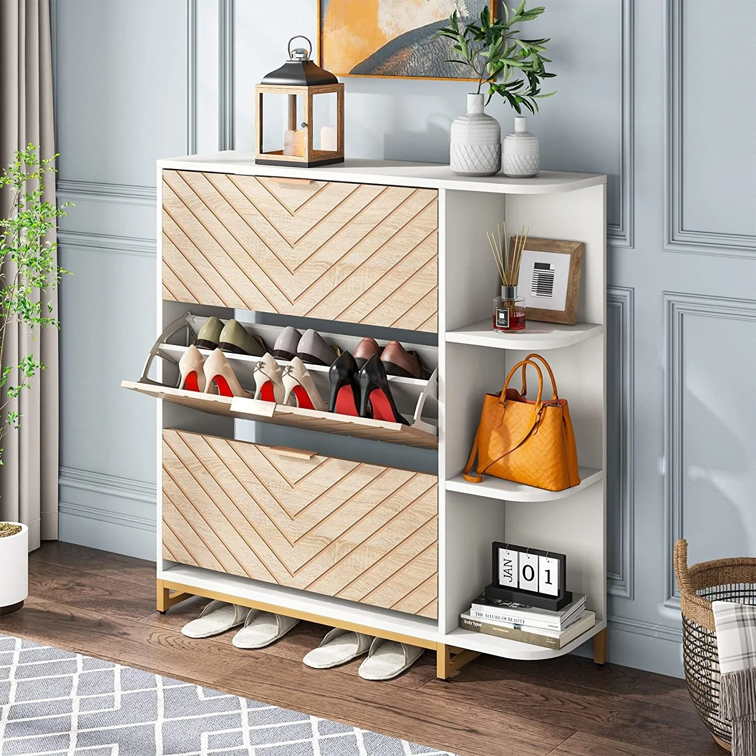 Shoe Cabinet, 24 Pair Shoes Storage Cabinet with Doors and Shelves