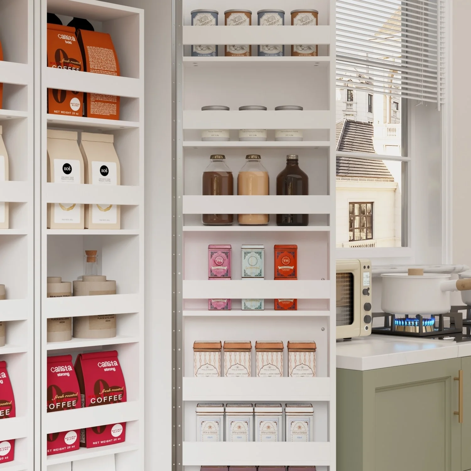 White Storage Cabinet: Kitchen Pantry, Buffet, Large 72.2