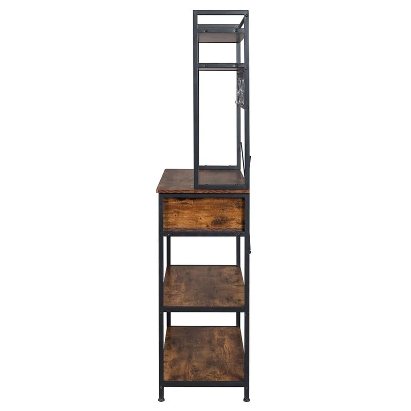 5-Tier Kitchen Bakers Rack with 10 S Hooks and 1 drawer Rustic Brown