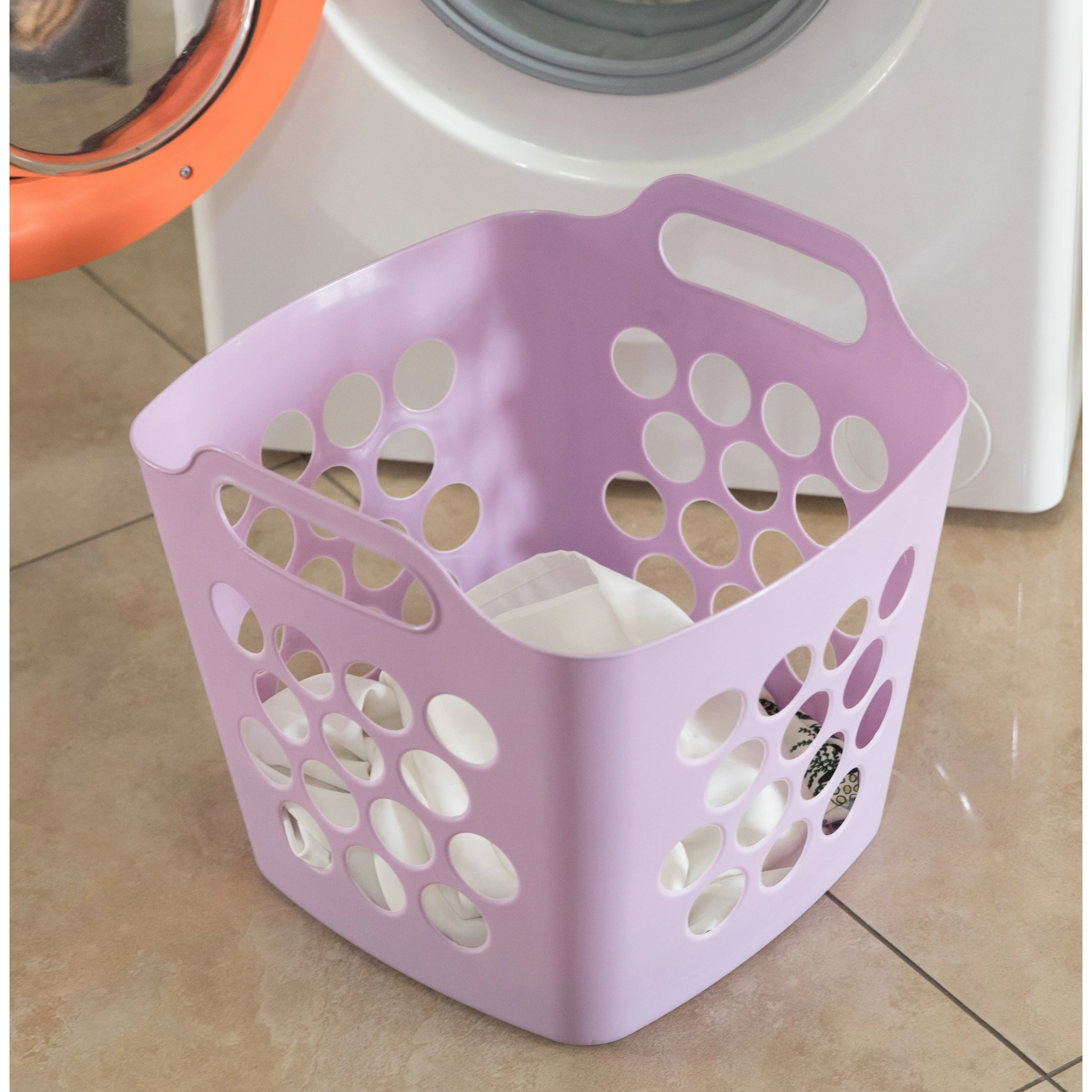 Flexible Plastic Laundry Basket - Square Storage Hamper with Side Handles for Easy Carrying - 28 Litter