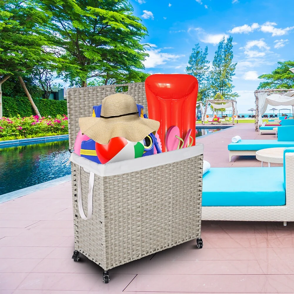 Laundry Hamper with Wheels, 160L Rattan Hampers & 2 Removable Liner Bags, Laundry Basket with Lid - 27