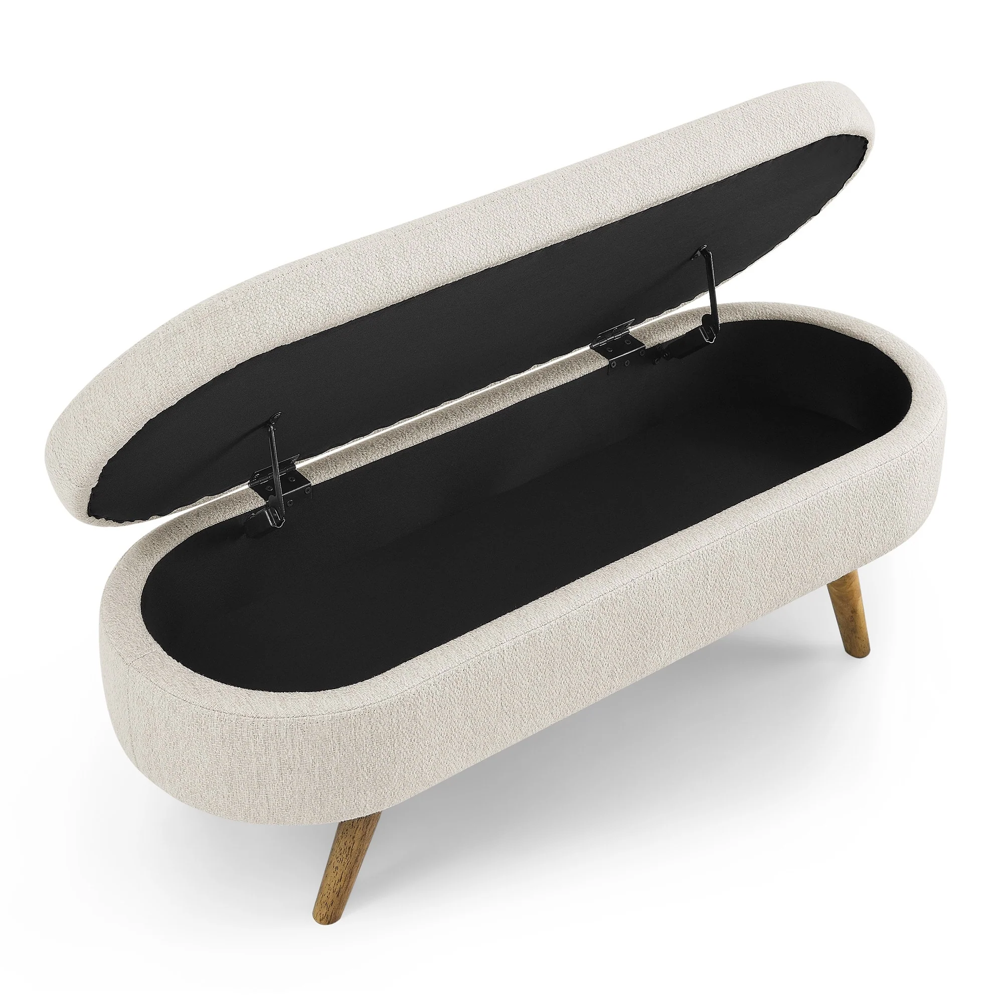 Ottoman Oval Storage Bench,Rubber Wood Legs, Beige