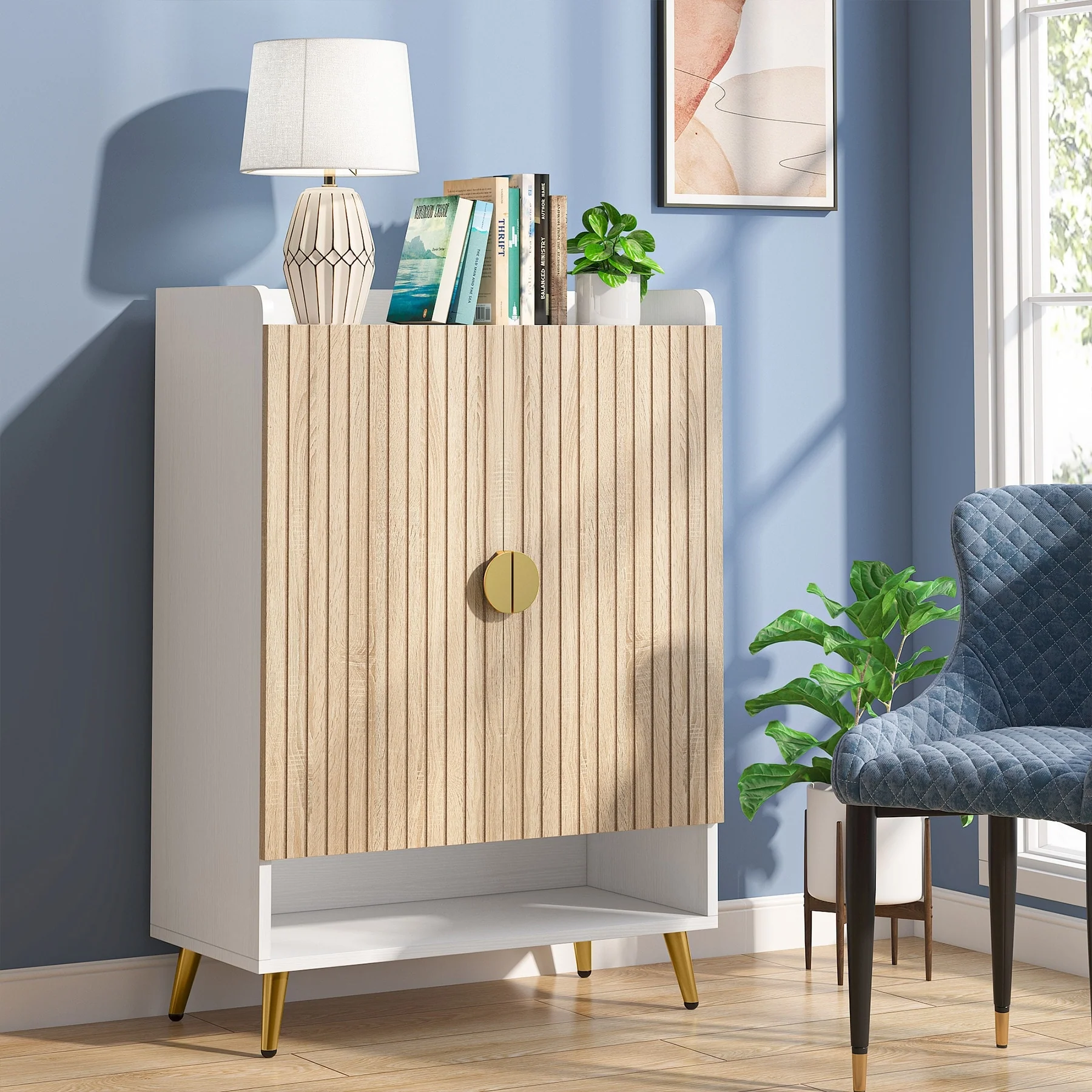 Shoe Cabinet with Doors, Entryway Shoe Storage Cabinet with Adjustable Shelves - 29.6