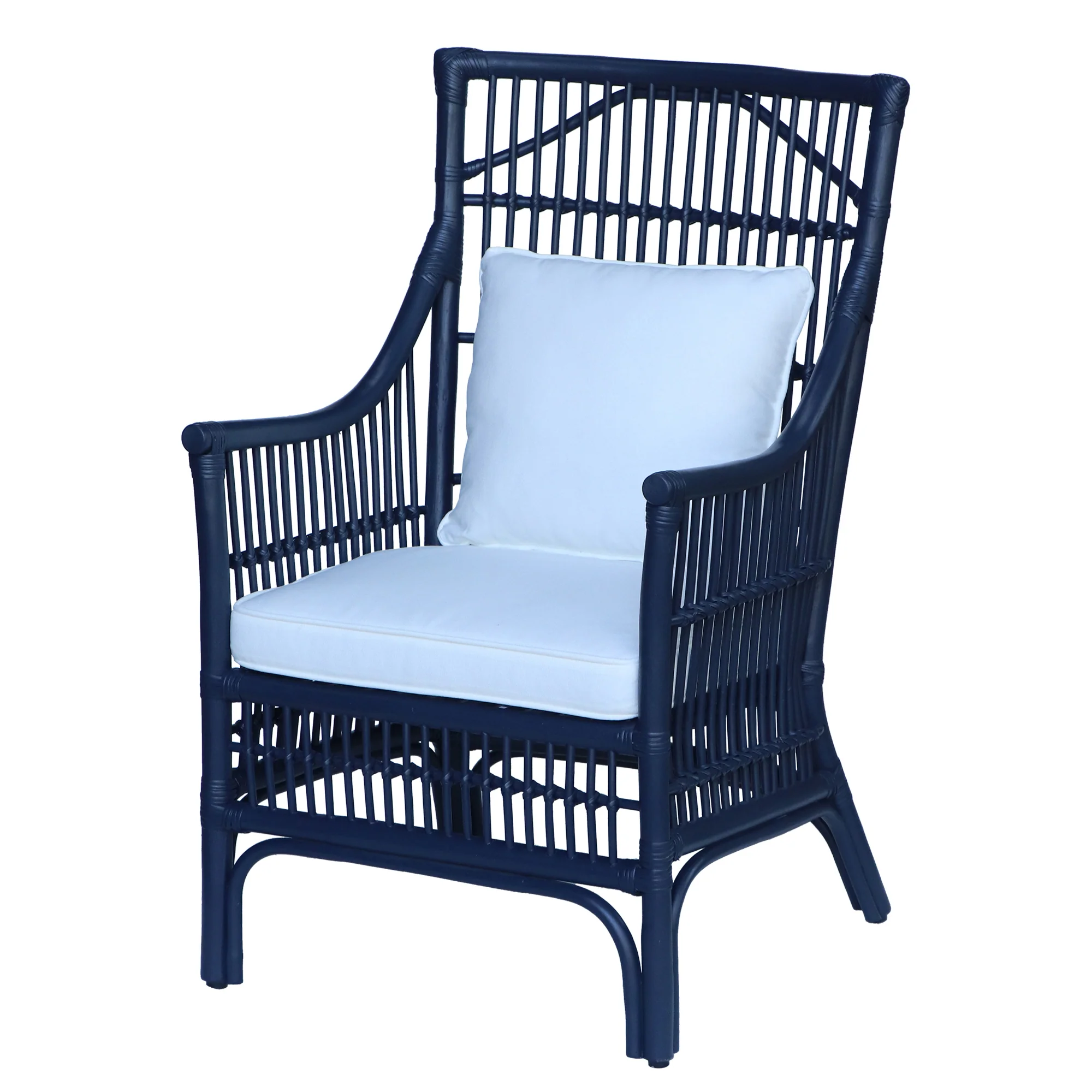 Rattan Slat Back Dining Arm Chair Navy