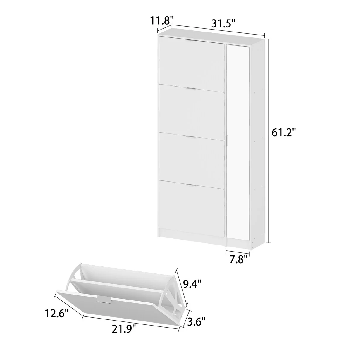 Shoe Organizer w/Mirror Elegant Space Enhancer Entryways Shoe Cabinet