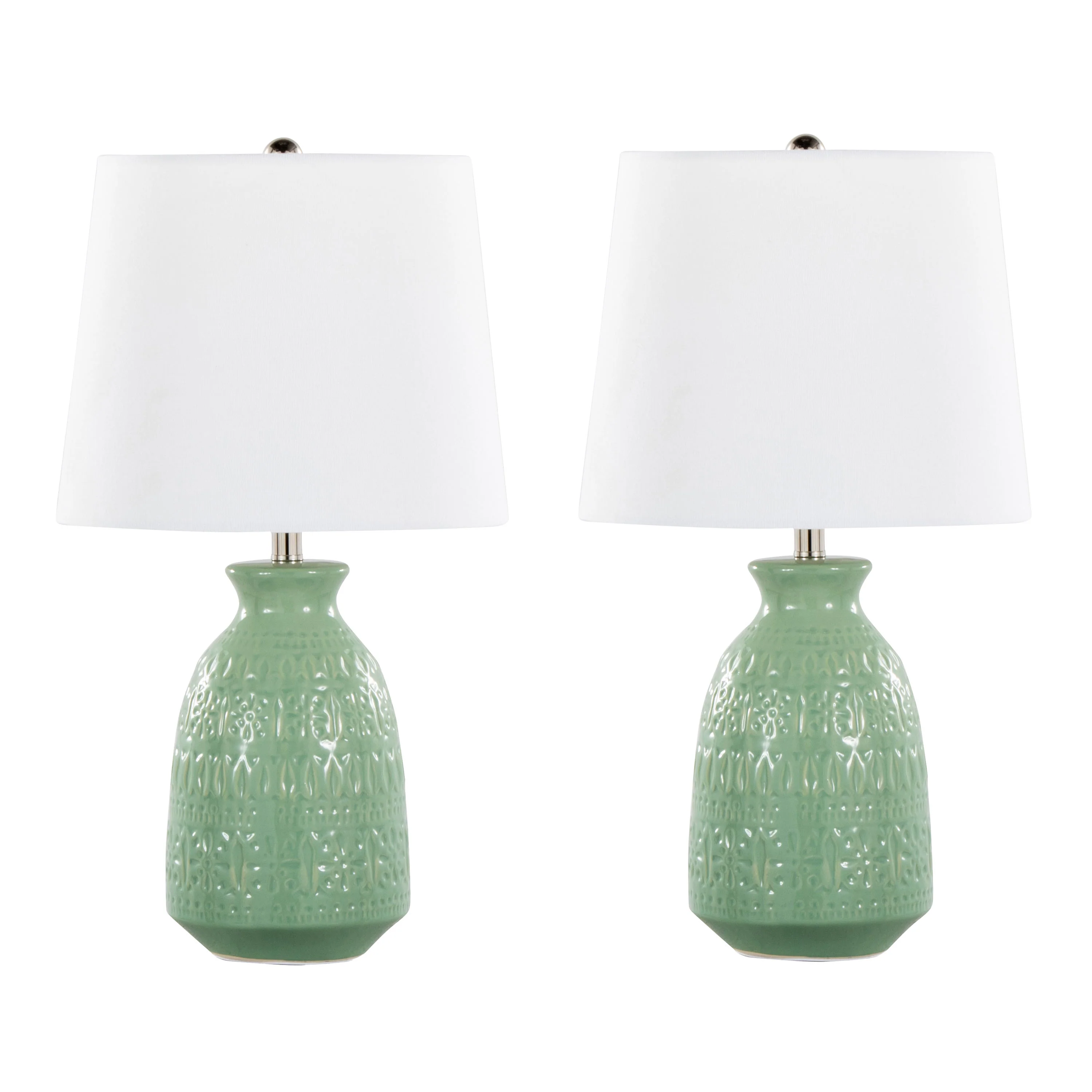 Balconee 20 Ceramic Table Lamp with Vase Shaped Base and Textured Pattern, Set of 2