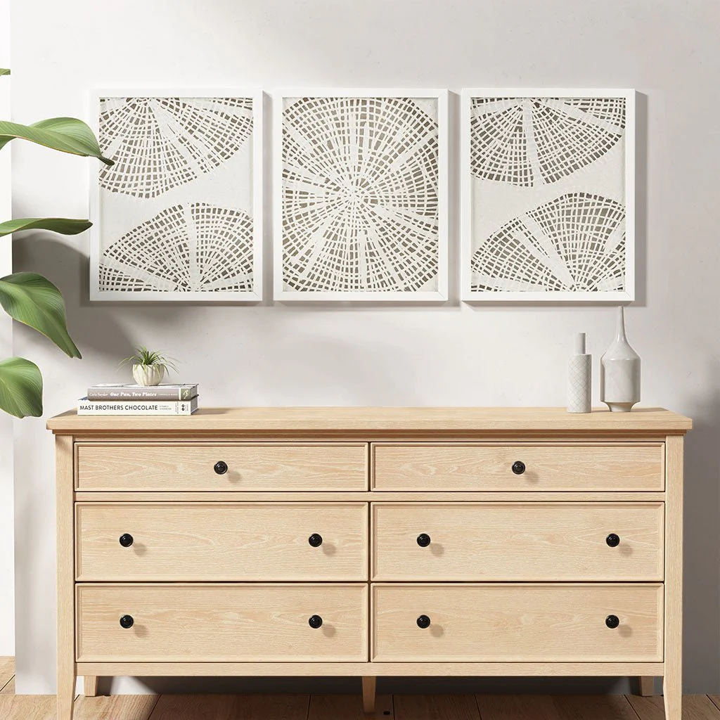 3-Piece Framed Abstract Coastal Rice Paper Wall Decor Set