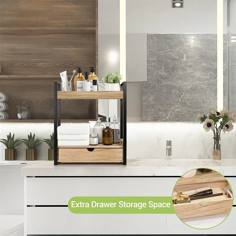 2-Tier Bathroom Organizer Countertop with Drawer - 6.9