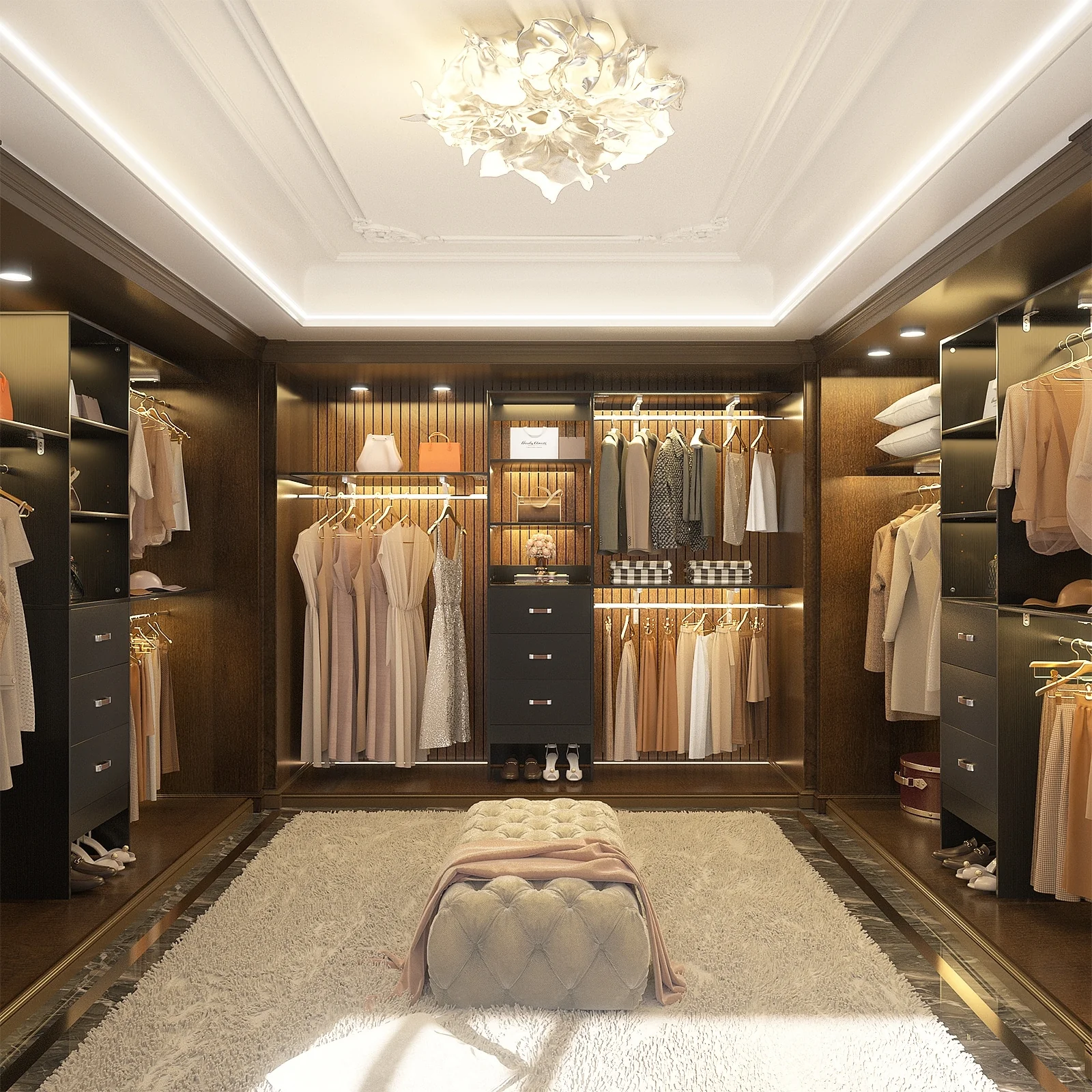 Rackcog 120'' Closet Organizer with Drawers, Closet System with DIY Shelves for Reach-in and Walk-in Closet