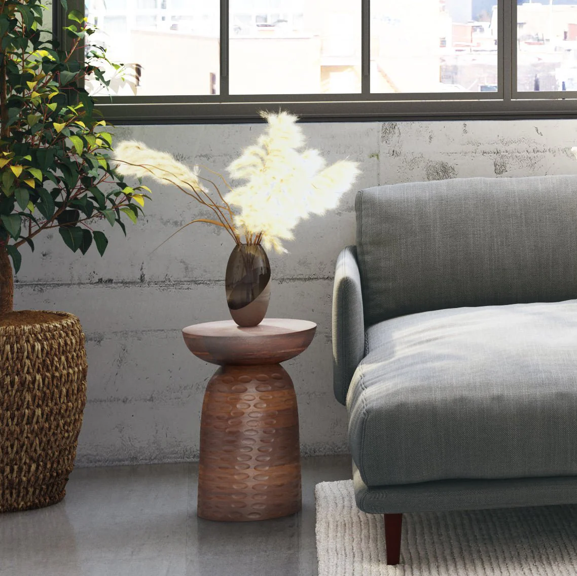 Centum Wooden Accent Table with Sleek Sculptural Design