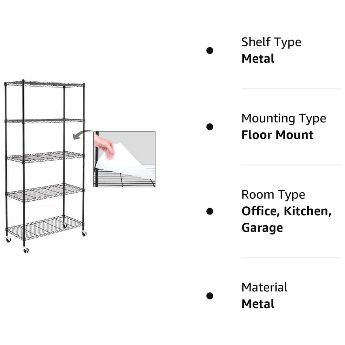 4/5-Tier Steel Shelving on Wheels with Shelf Liners Versatile Rack
