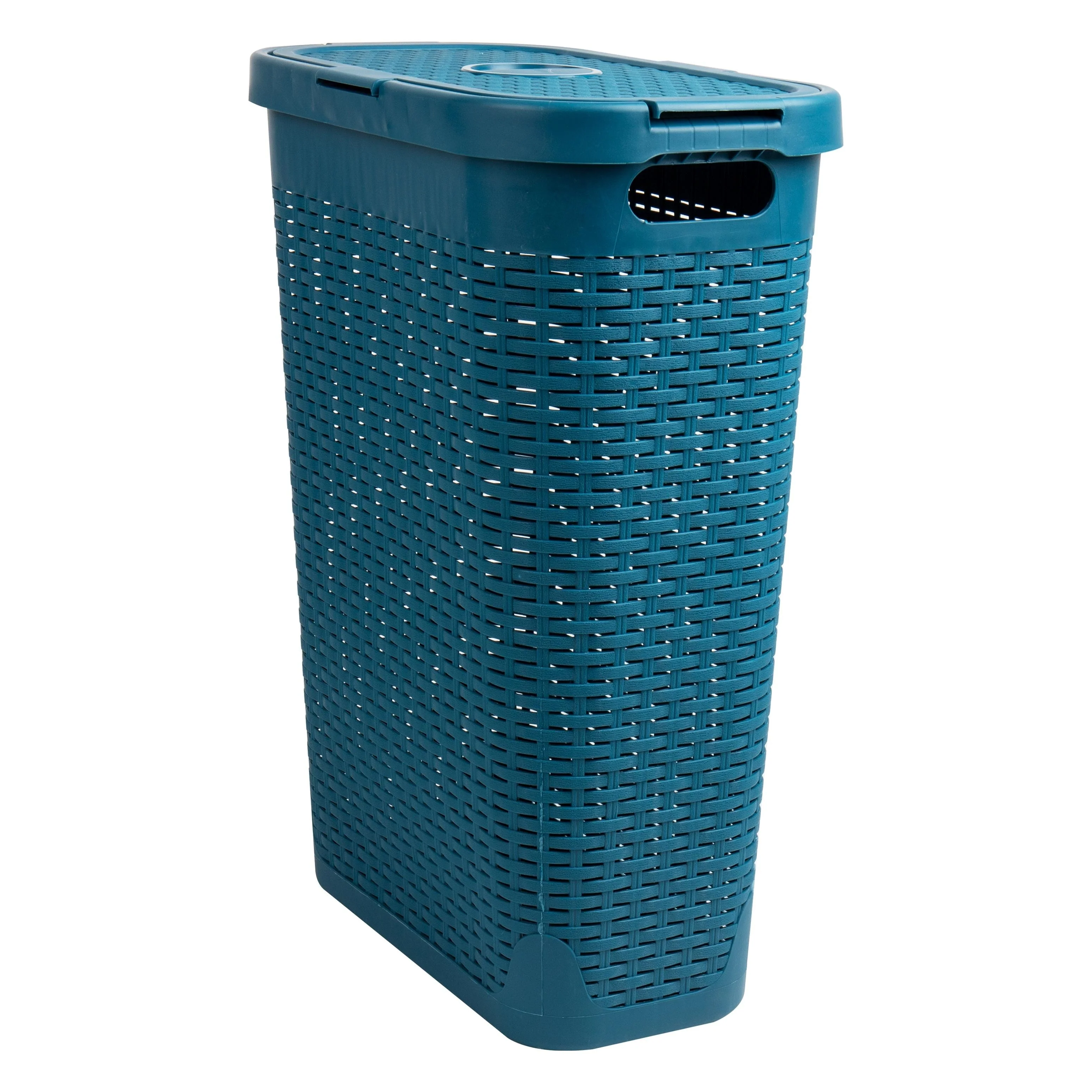 Mind Reader 40L Slim Laundry Hamper, Clothes Basket, Lid, Wicker Design, Plastic, 18