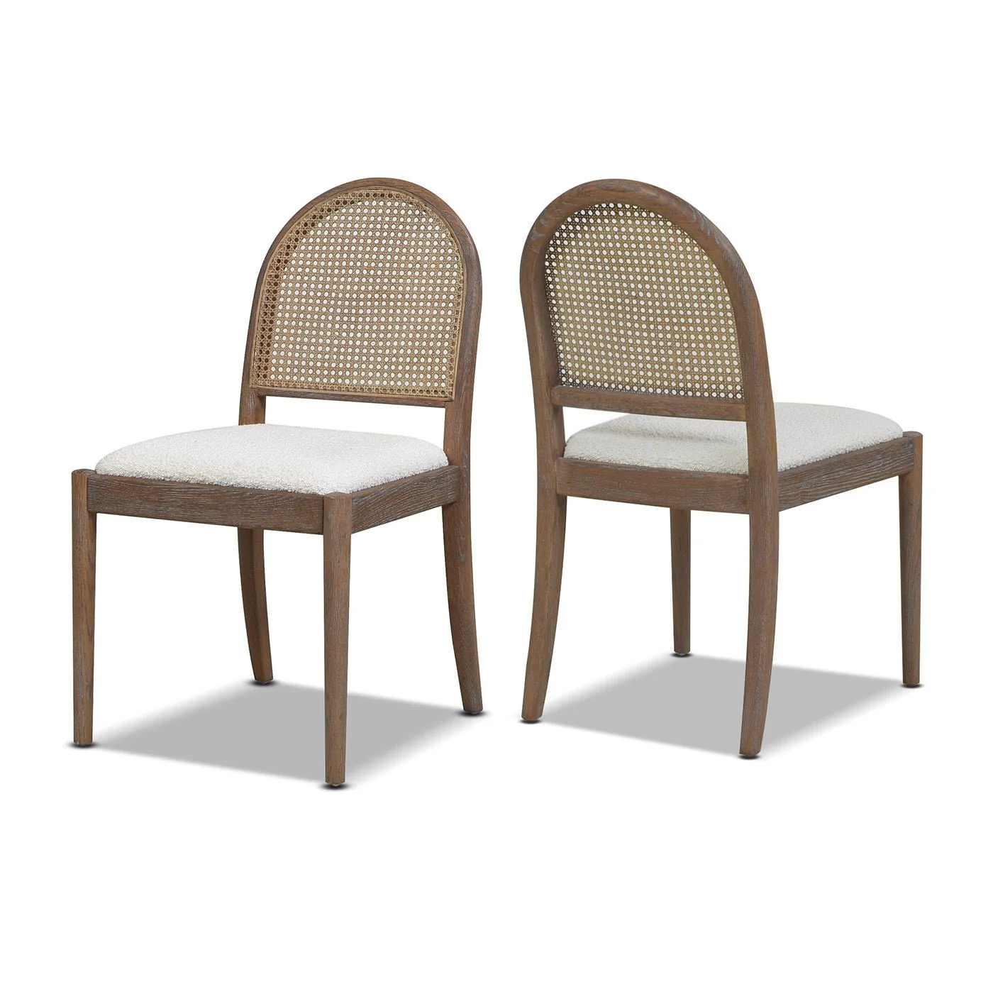 Dining Chair with Curved Cane Rattan Back, Set of 2