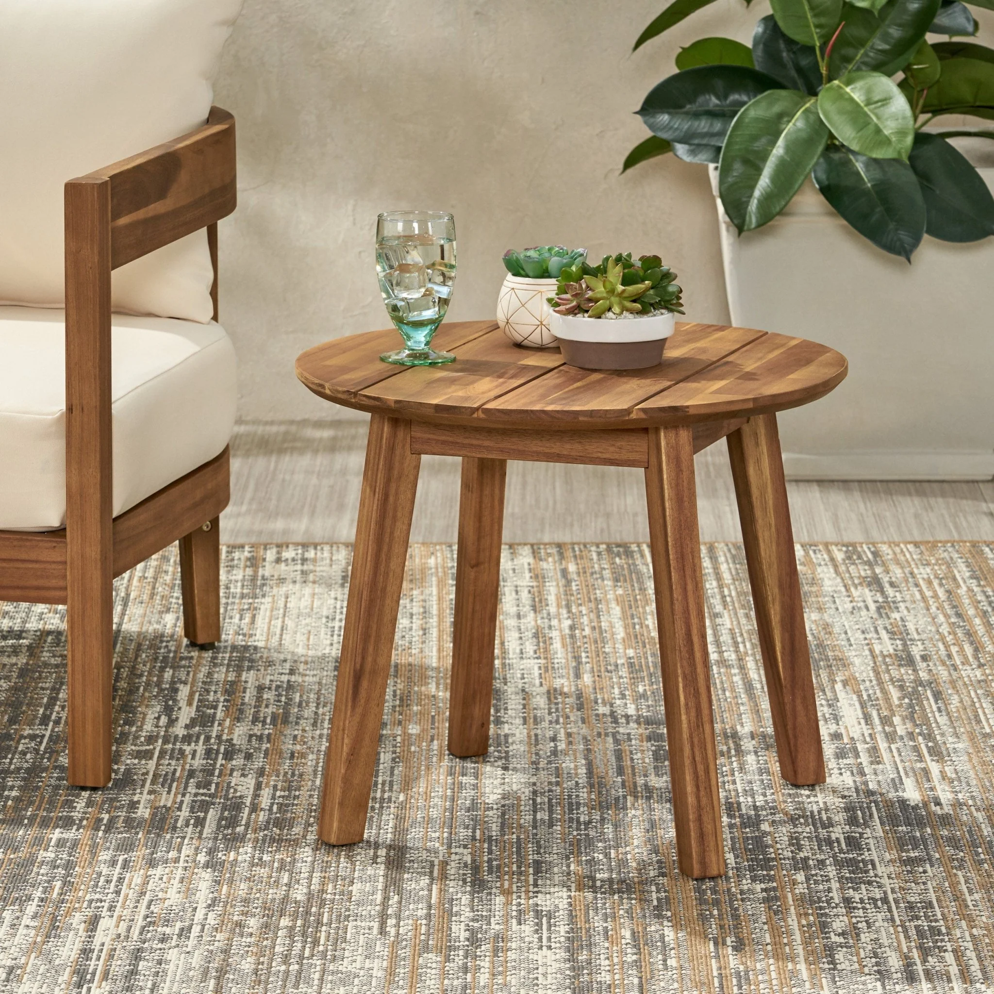 Outdoor Acacia Wood Side Table with Slat Top