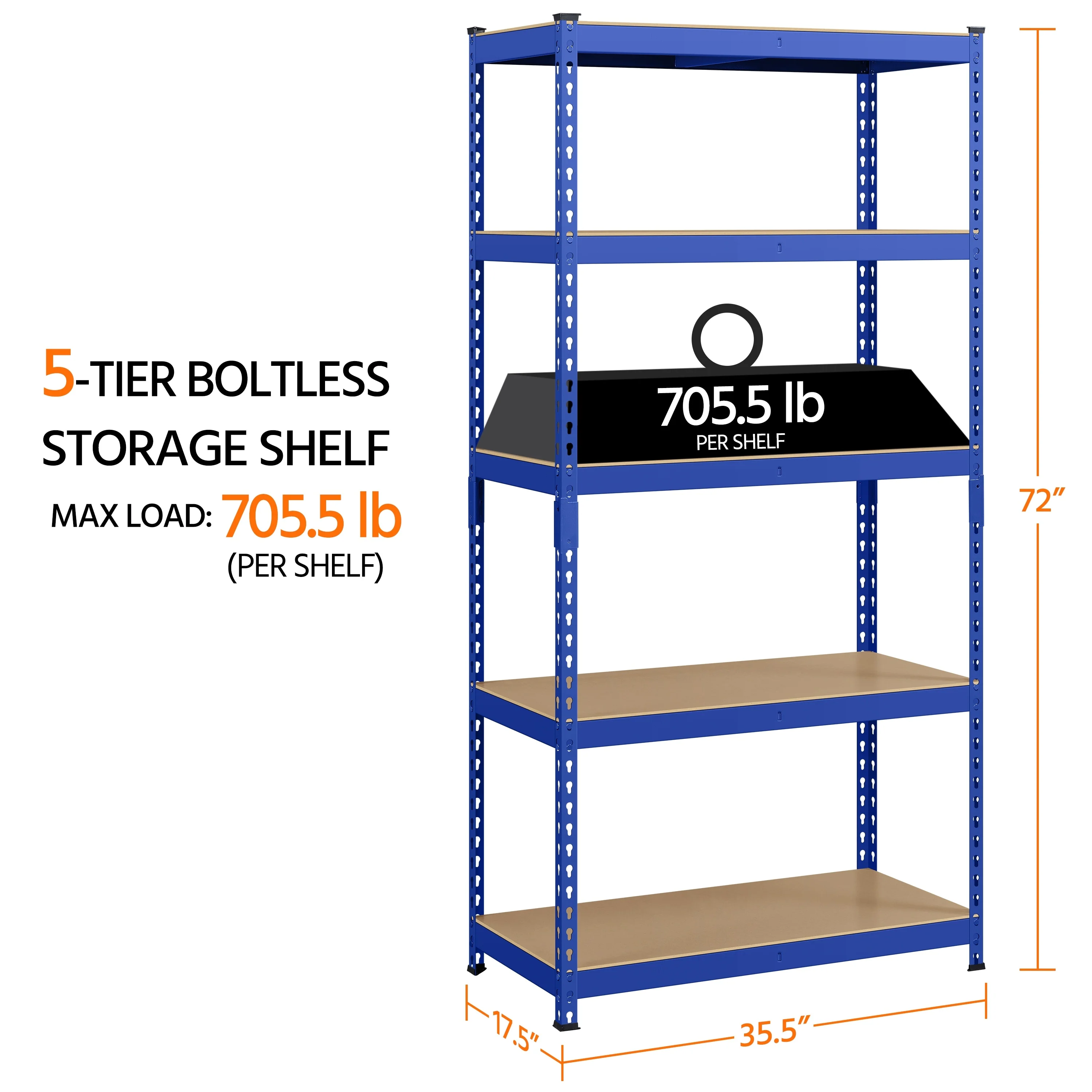 Yaheetech Metal Storage Shelving 5 Tiers Boltless Display Stand, L35.5 x W17.5 x H72 inch, Adjustable Racks