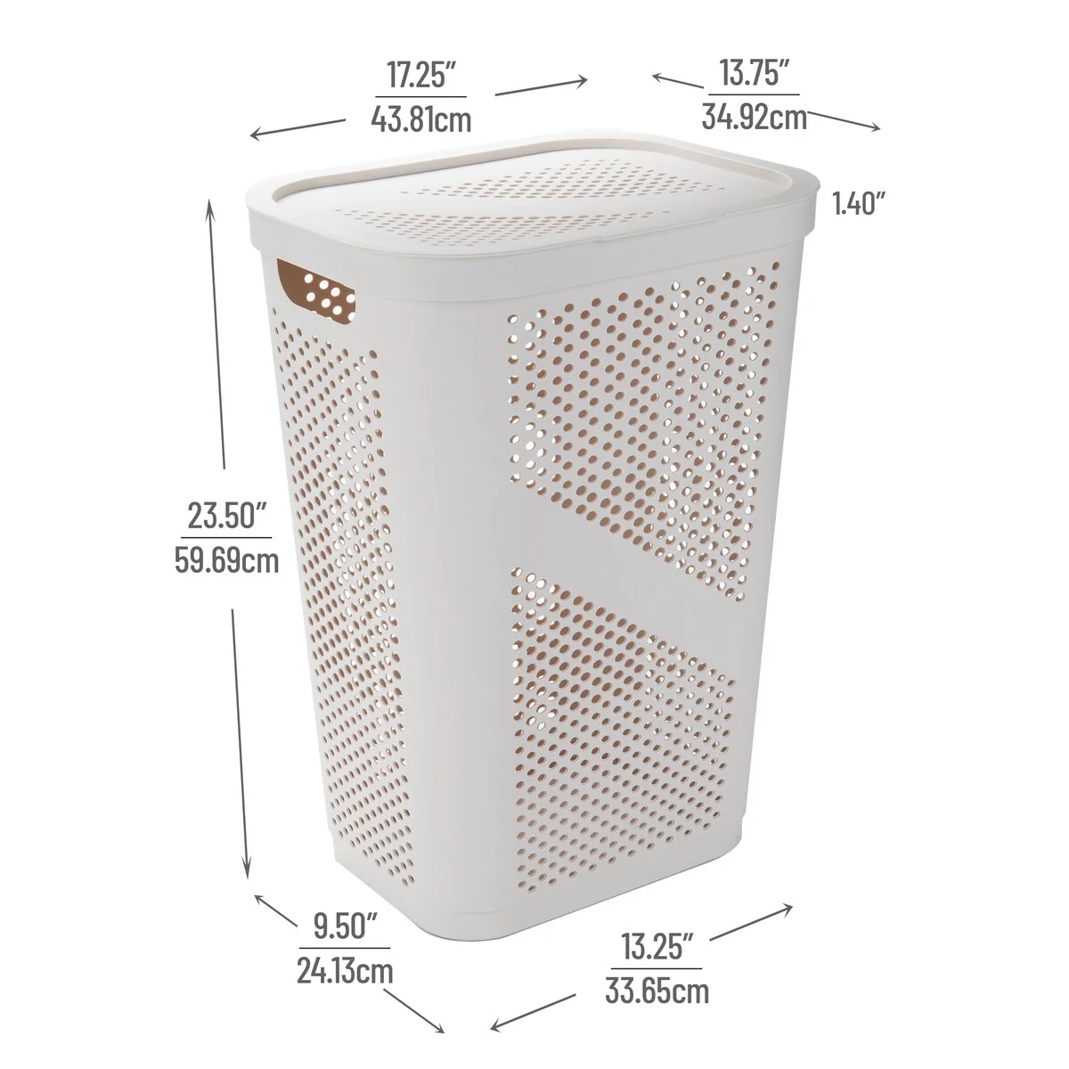 Mind Reader 60L Slim Laundry Hamper, Clothes Basket, Lid, Ventilated, Plastic, 17.25