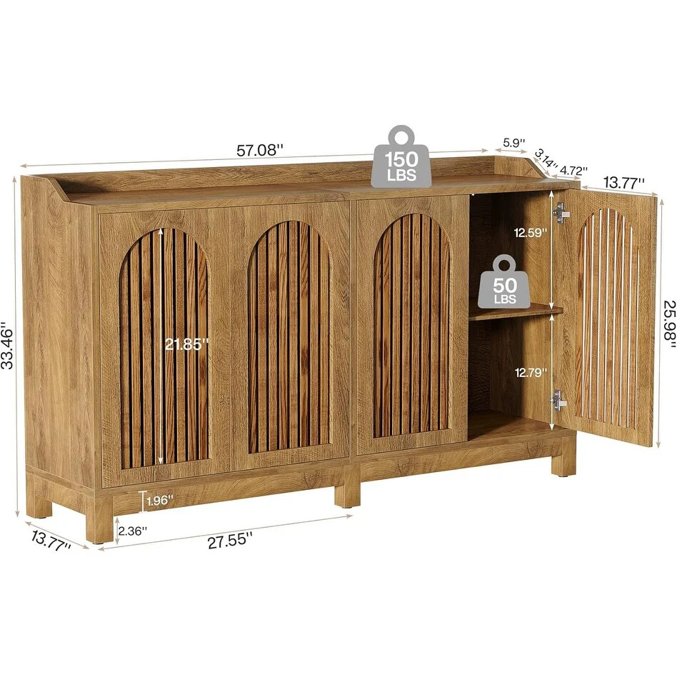 57” Farmhouse Sideboard Buffet Cabinet with Doors and Adjustable Shelf