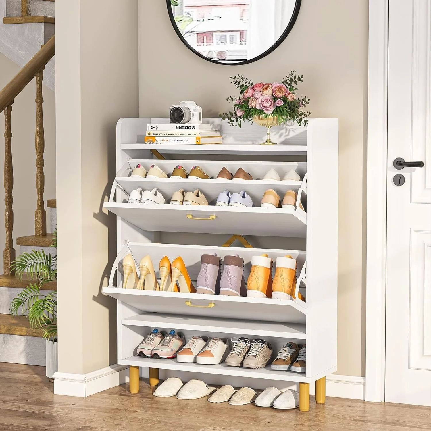 24 Pairs Shoe Storage Cabinet Rack with 2 Flip Drawers - 2-Tier