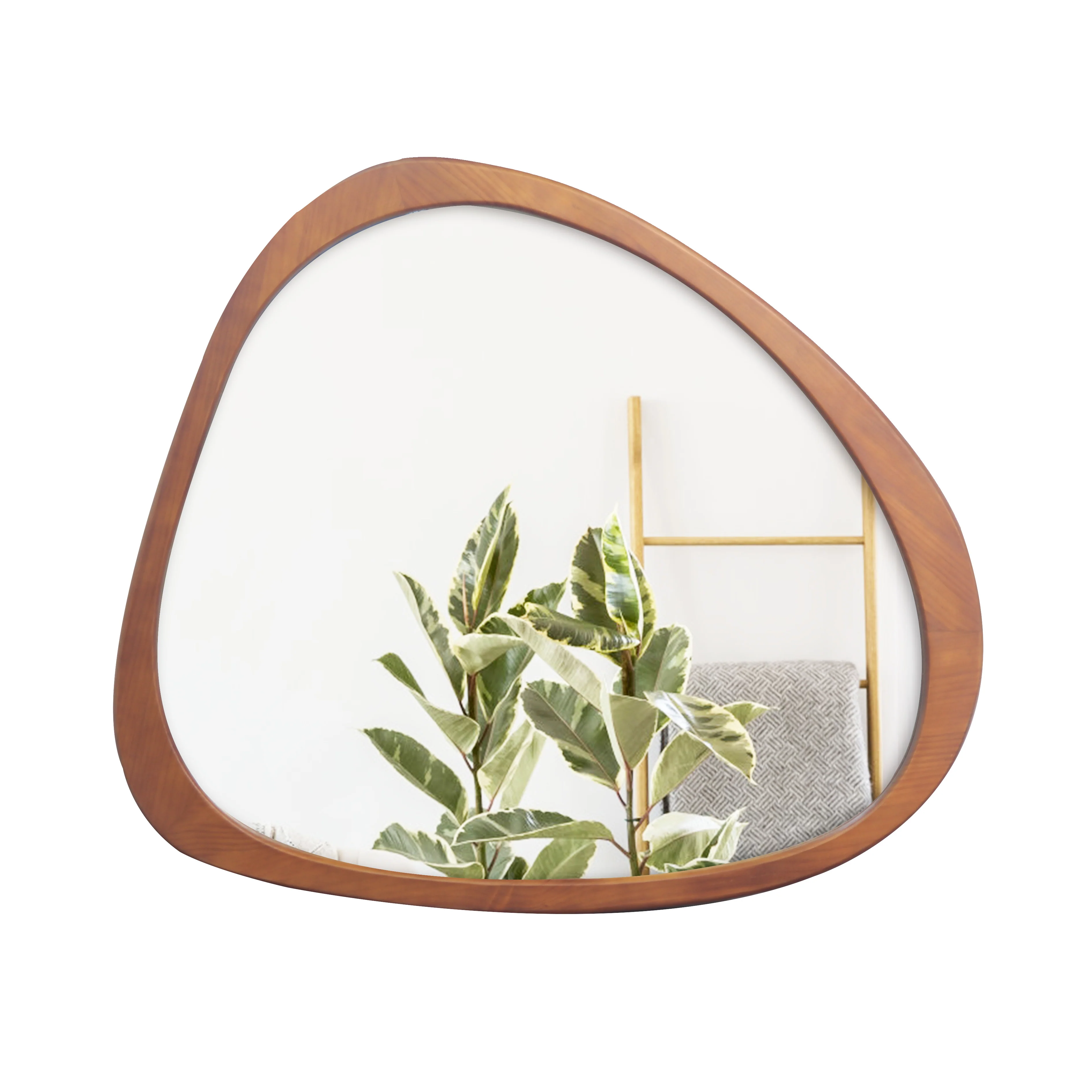 45 Wall Mirror with Curvy Shape and Pine Wood Frame