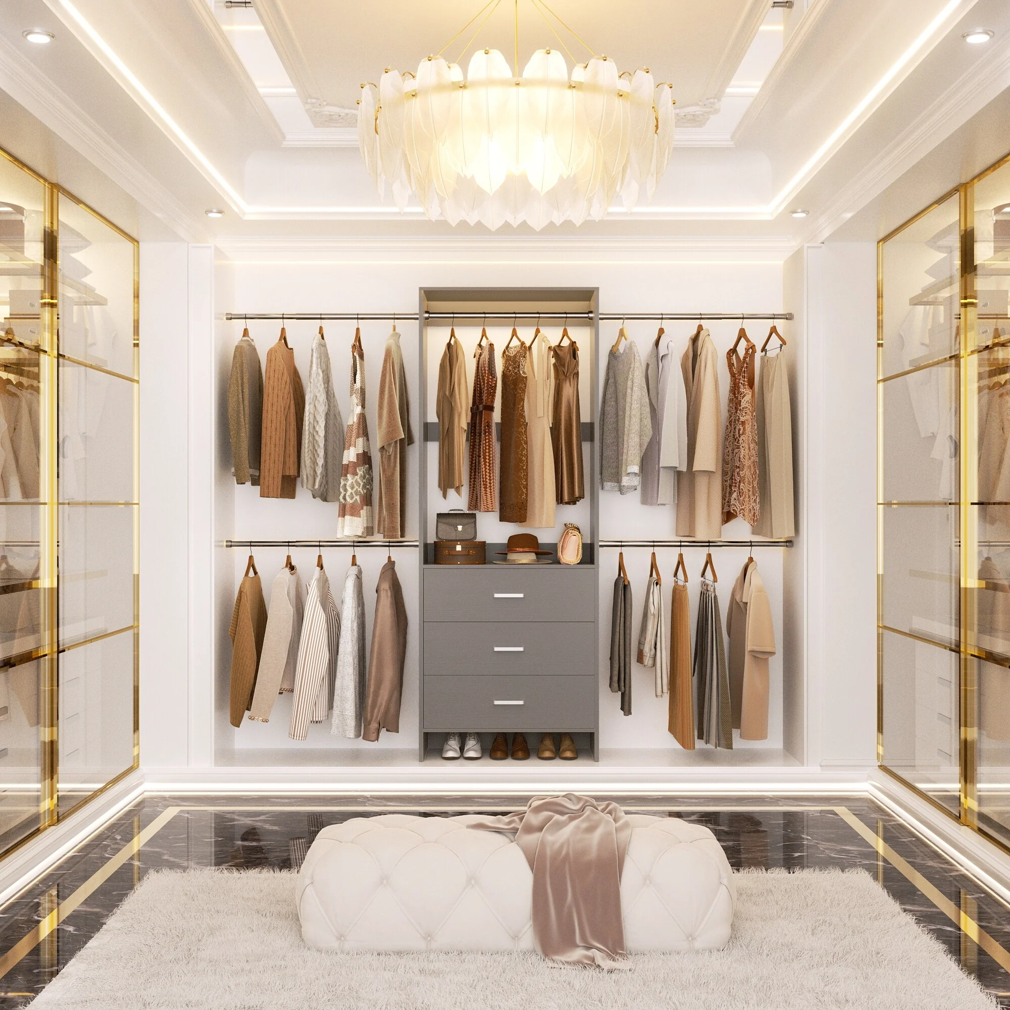 Cimly 118'' Closet Organizer with 3 Wooden Drawers, Adjustable Closet System with 5 Hanging Rods