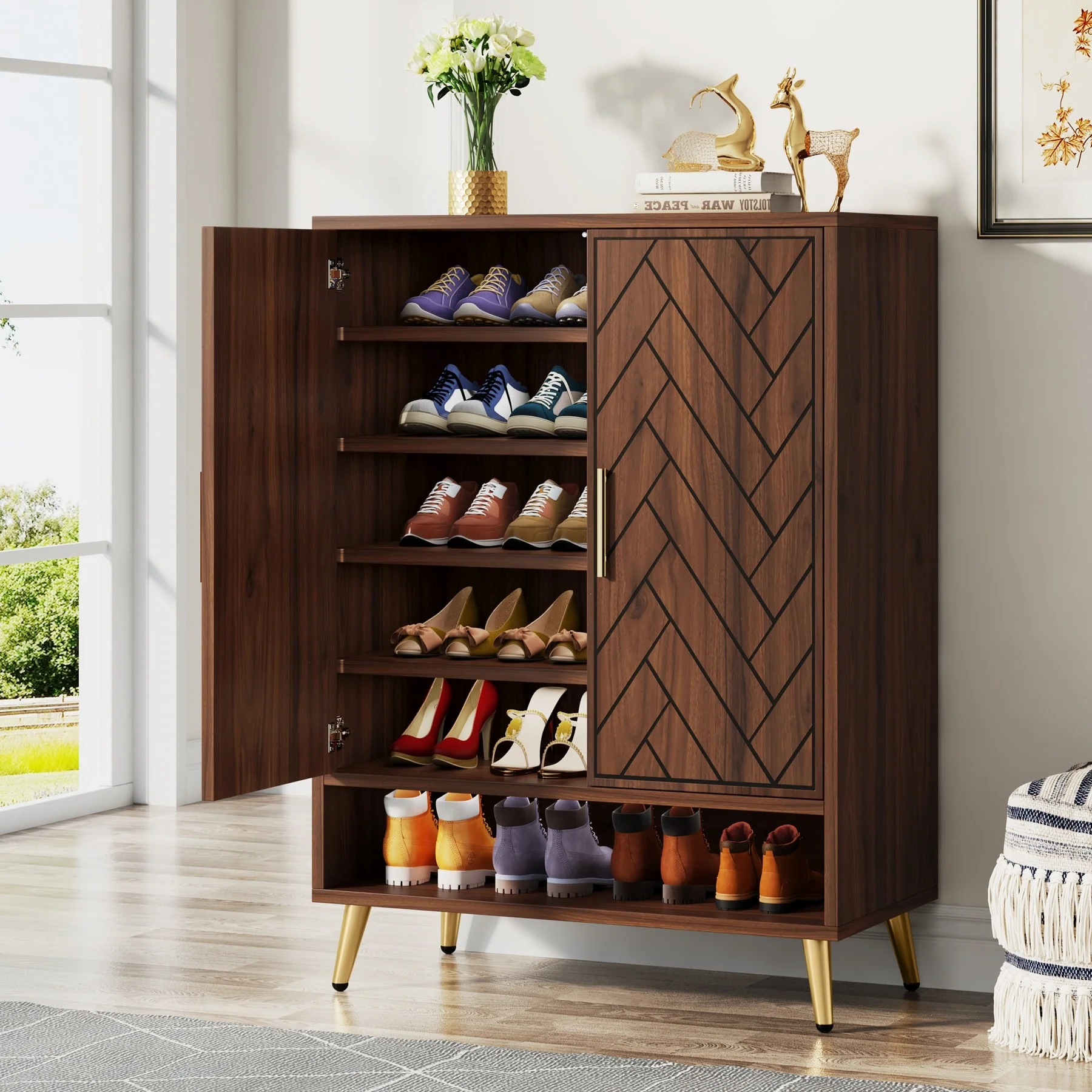 6-Tier 24 Pairs Shoe Storage Cabinet with Doors
