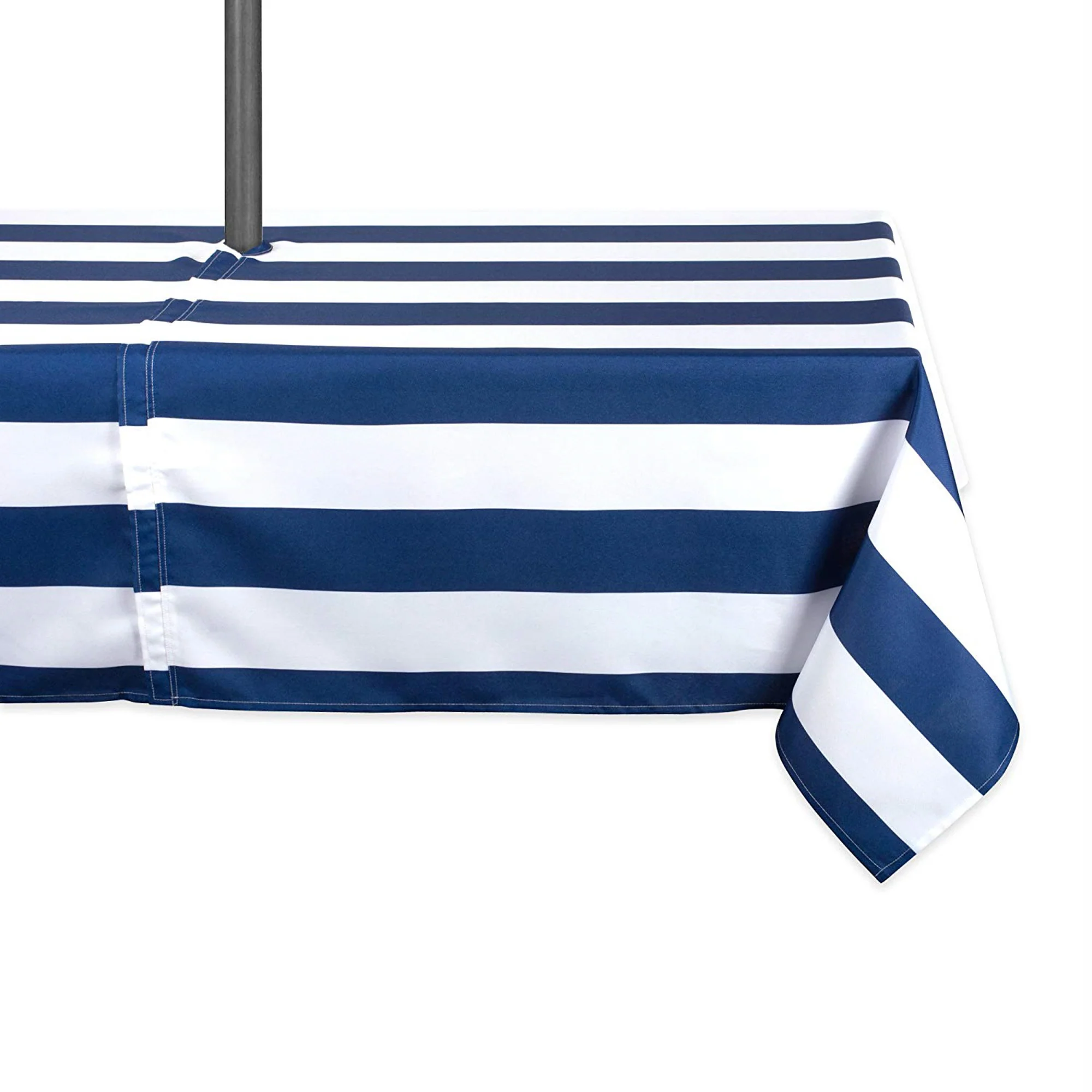 Nautical Blue Cabana Stripe Outdoor Tablecloth With Zipper