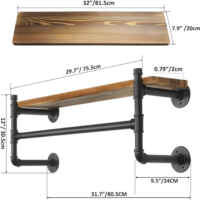 Wall Mounted Clothes Rack with Shelf