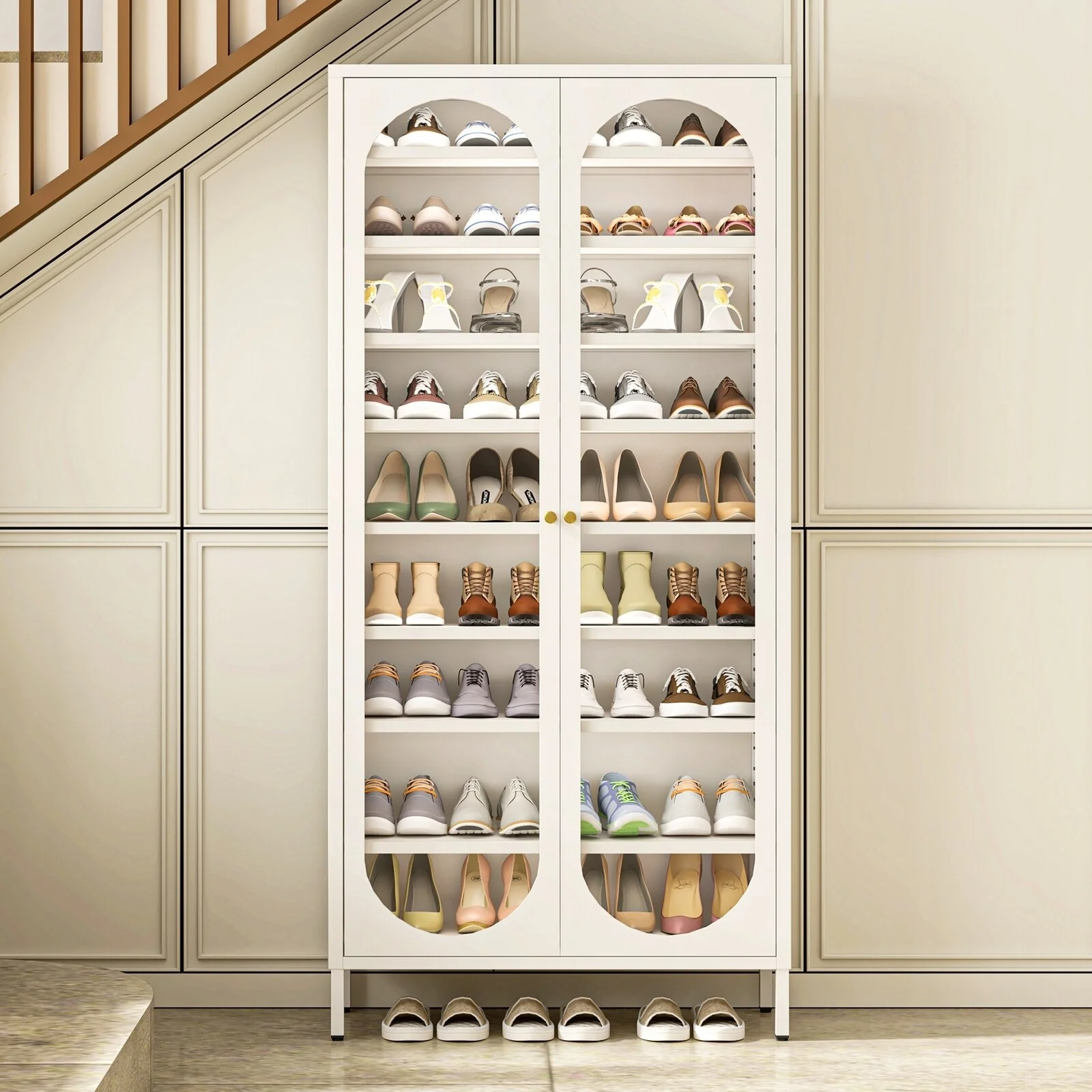 9-Tier Shoe Storage Cabinet with Glass Doors & Adjustable Shelves - 67
