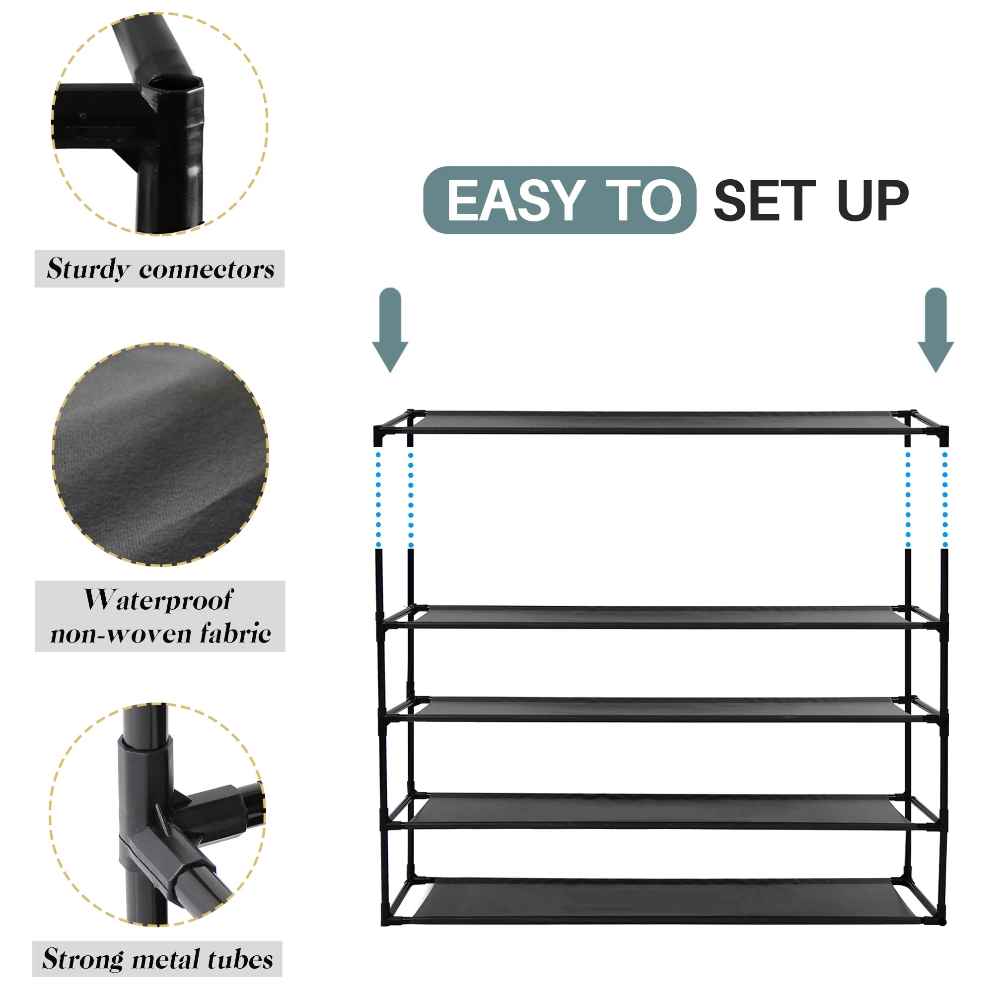 Shoe Rack Detachable Non-Woven Waterproof Fabric Shoe Organizer Tower Black Set of 2