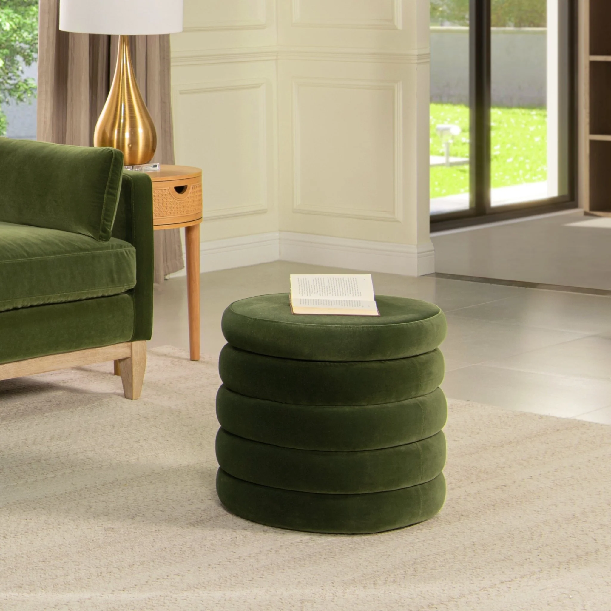 Capstone Oversized Round Ottoman with Hidden Storage Compartment
