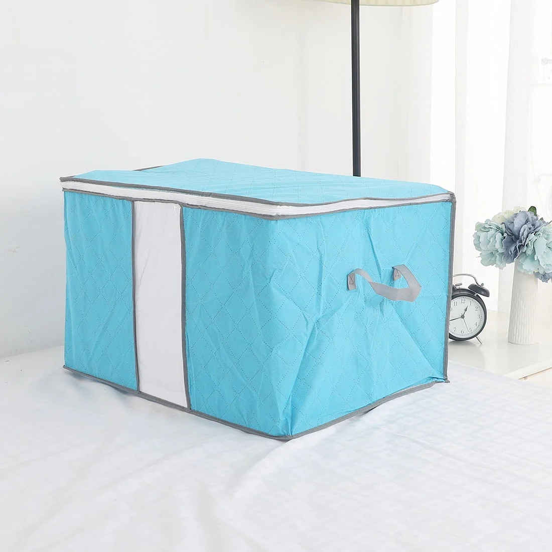 Home Foldable Zippered Dustproof Quilt Clothes Storage Bag Container Blue