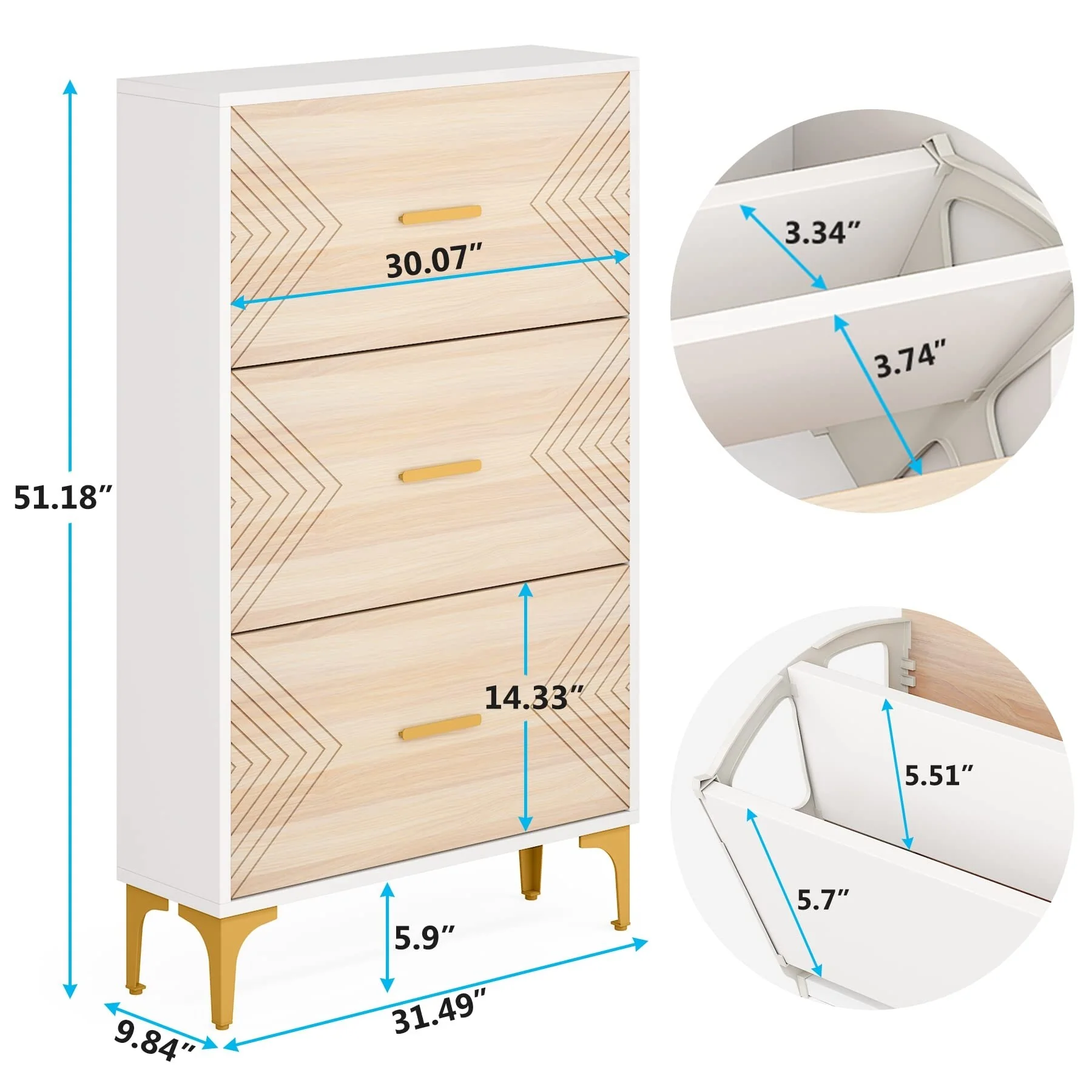 Shoe Cabinet with 3 Flip Drawers for Entryway