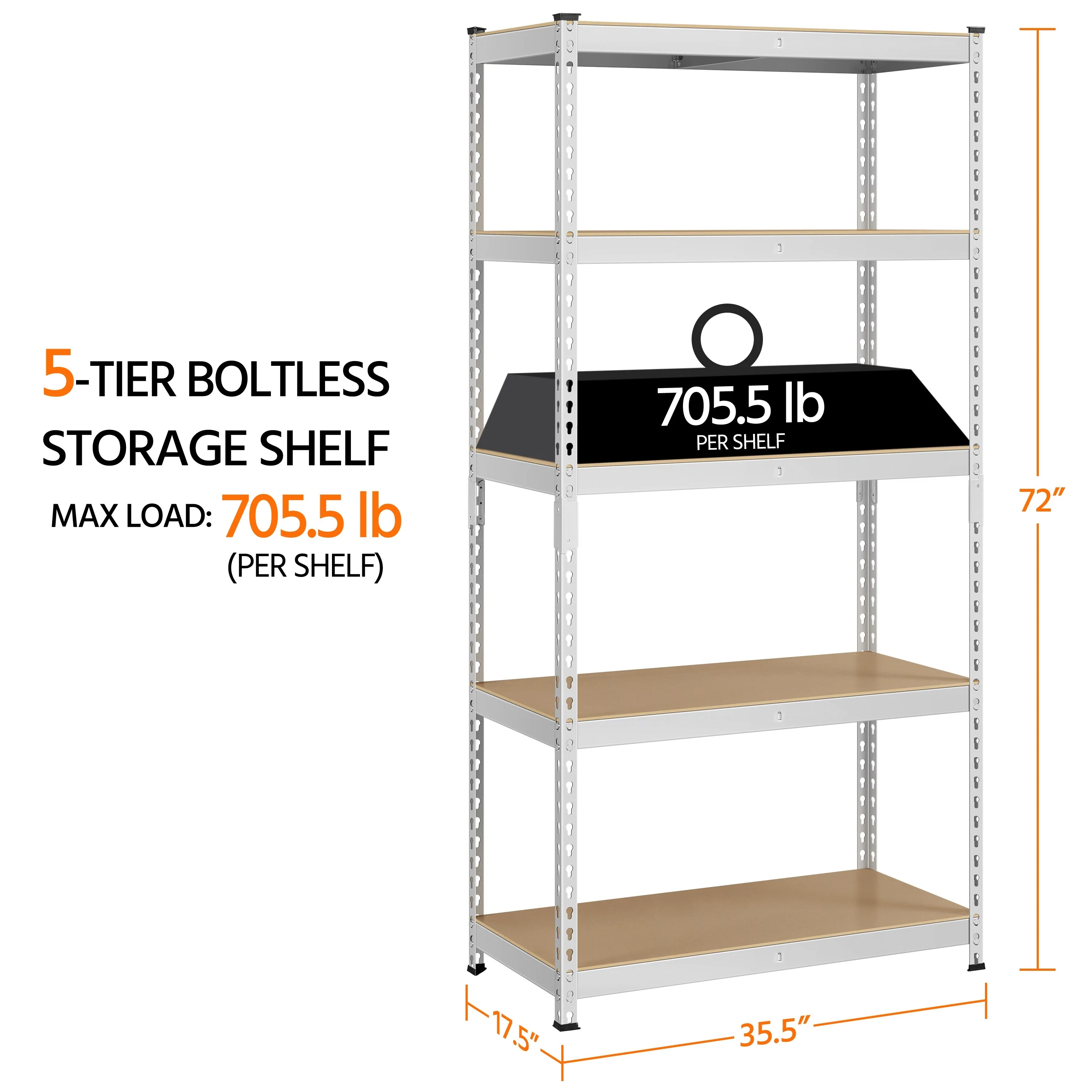 Yaheetech Metal Storage Shelving 5 Tiers Boltless Display Stand, L35.5 x W17.5 x H72 inch, Adjustable Racks