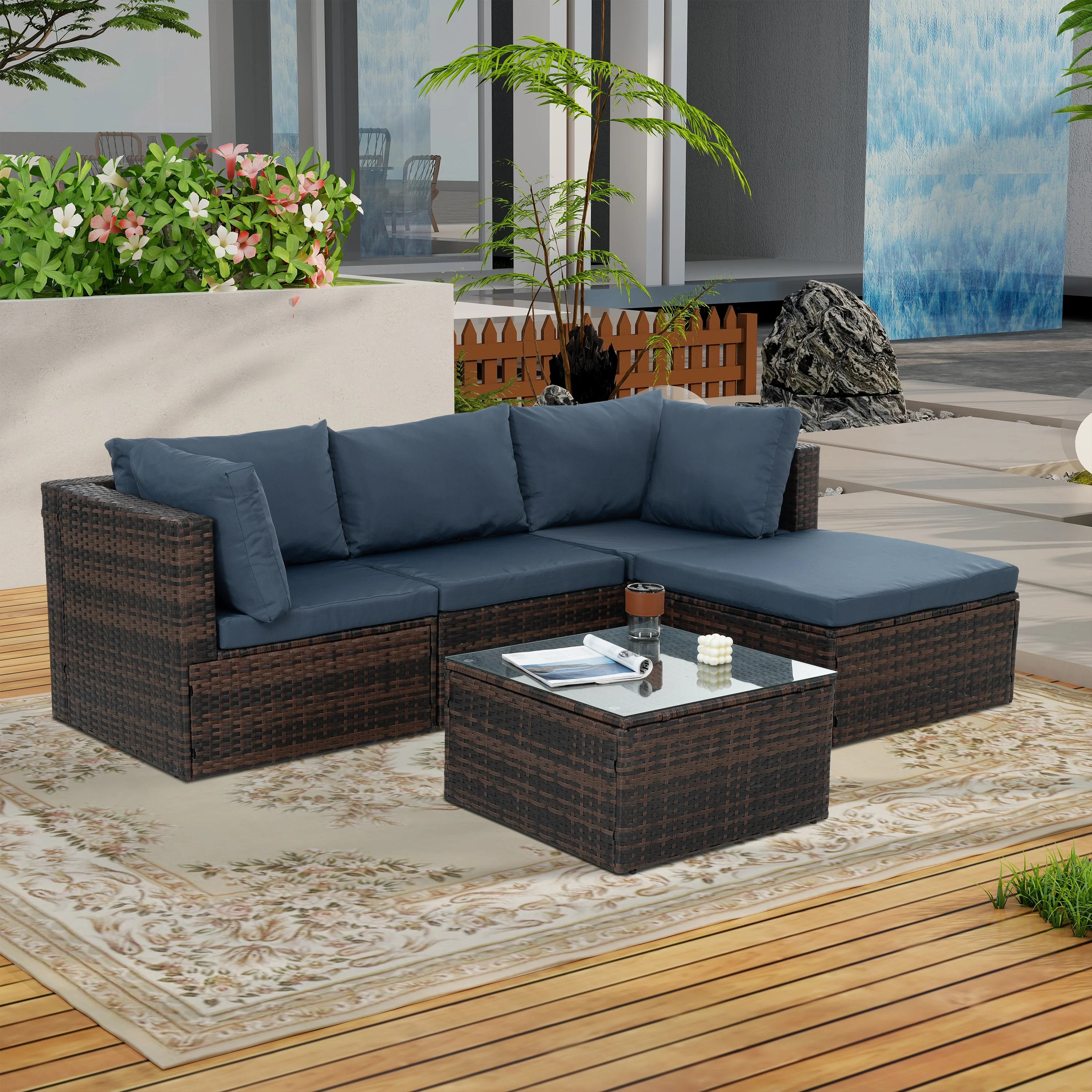 Wicker 5-Piece Outdoor Seating Set