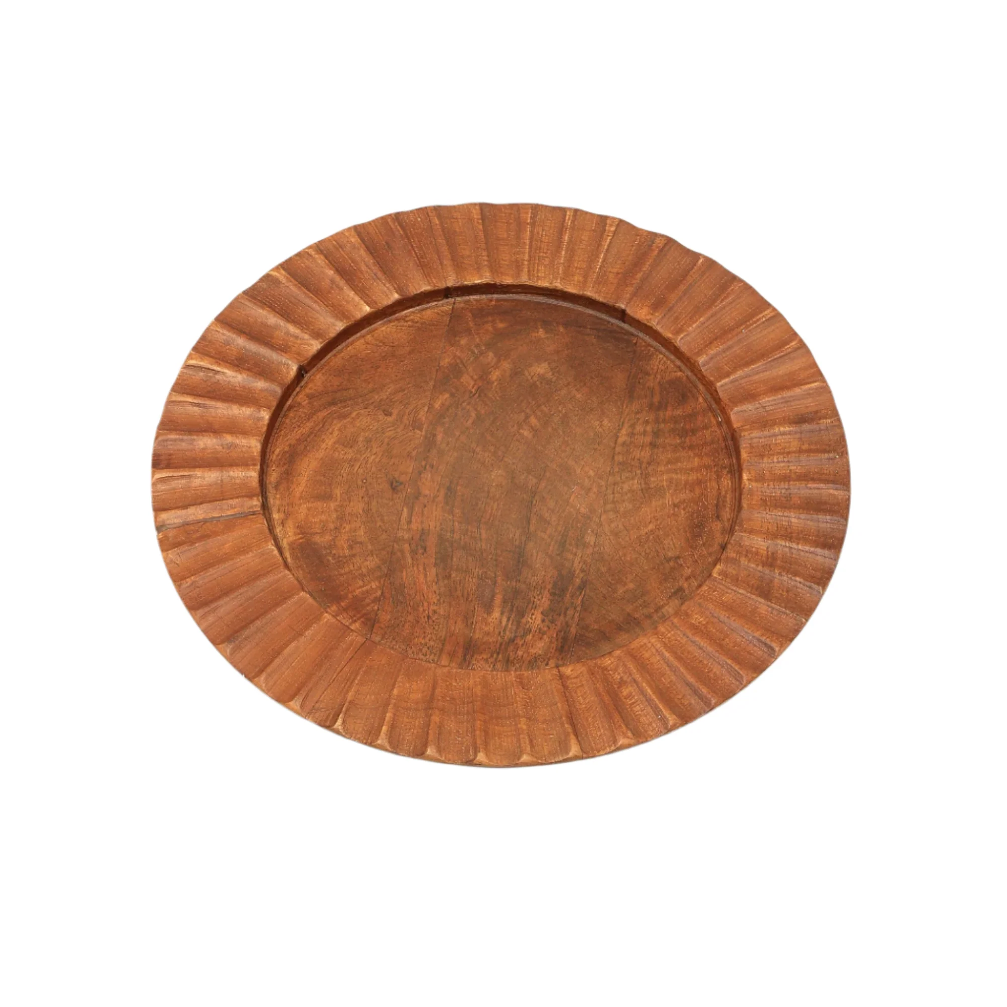 Fluted Handcrafted 13 Wood Brown Charger Plate