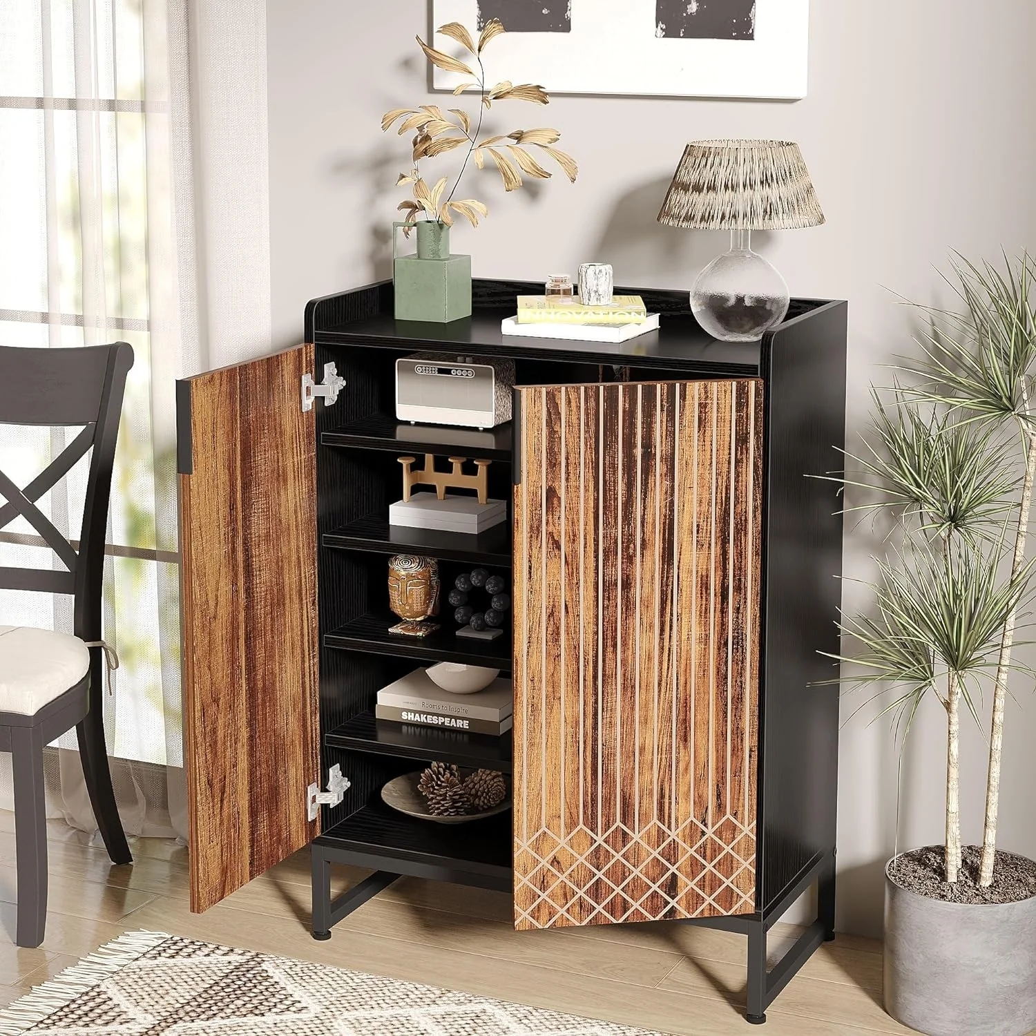 25 Pairs Shoe Cabinet with Doors, 5 Tiers Shoes Rack Organizer Cabinet - 5-Tier