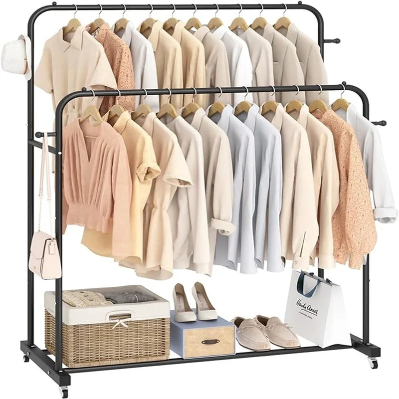 Double Rods Garment Rack with Wheels - 16.73