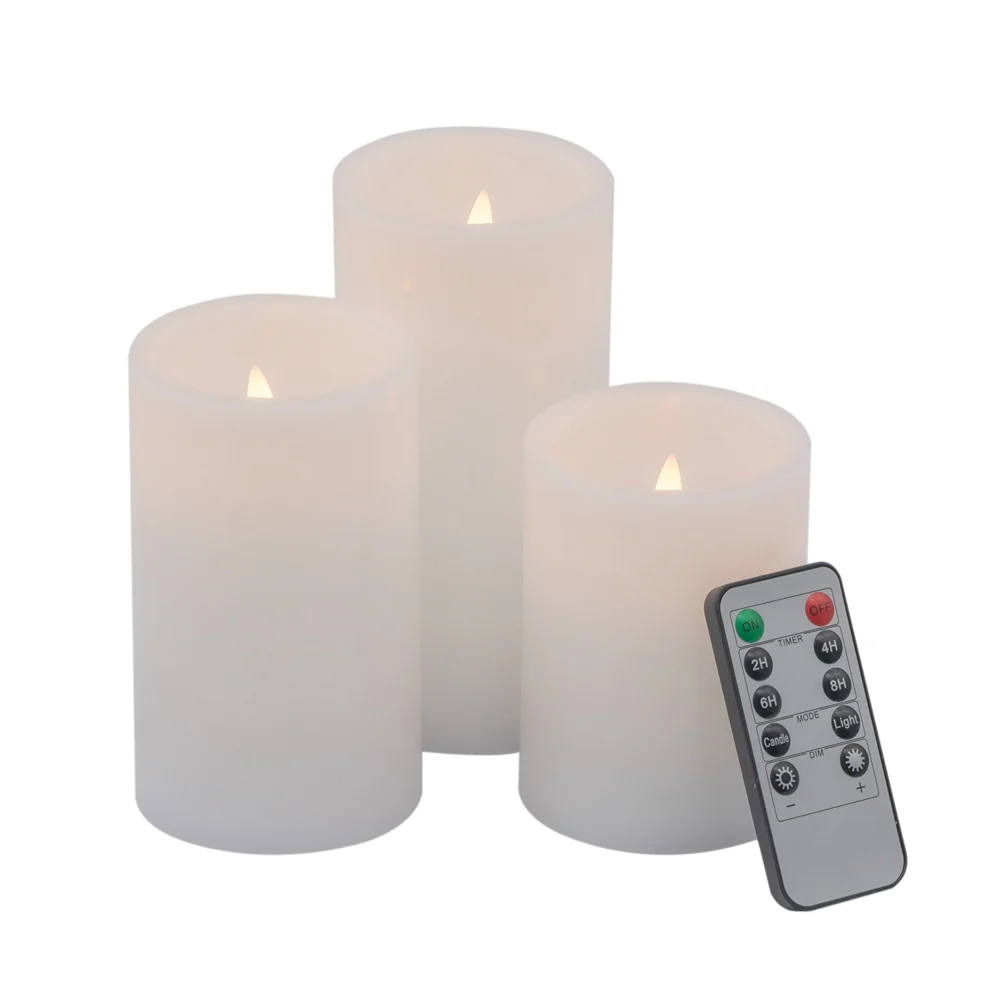 Set of 3 White LED Candles with Remote Timer