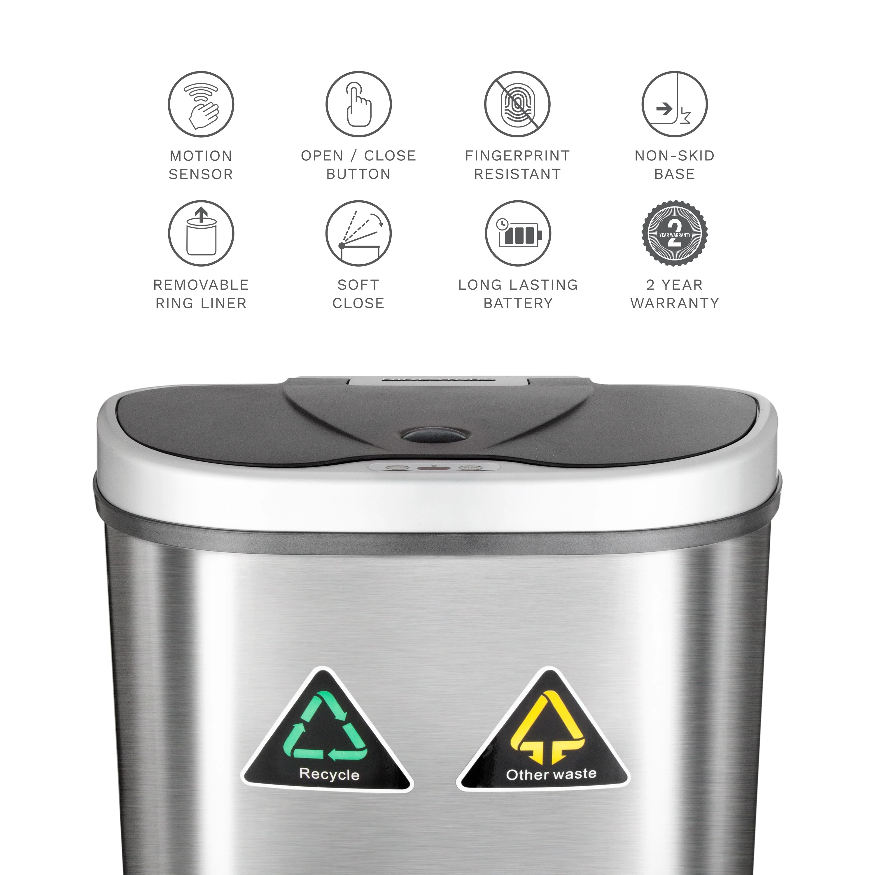 NINESTARS 18 Gallon Dual Compartment Motion Sensor Trash Can DZT-70-11R