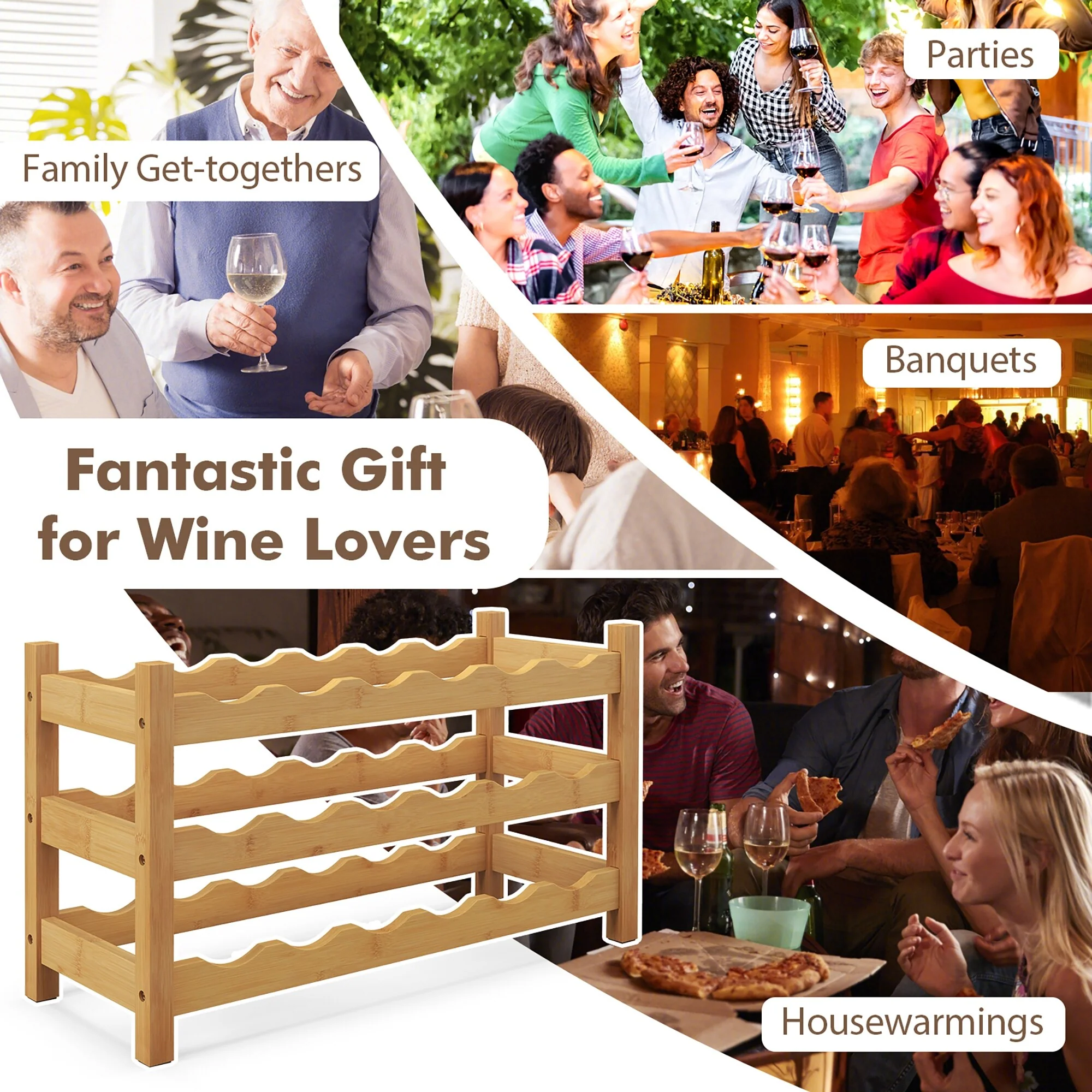 Gymax 3 Tier 18 Bottle Wine Storage Cabinet Shelf Bamboo Wine Rack for