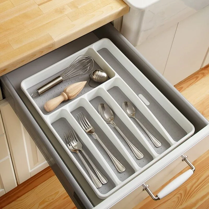 Classic Large Silverware Tray, 6-Compart,Soft-Grip Lining-Rubber Feet