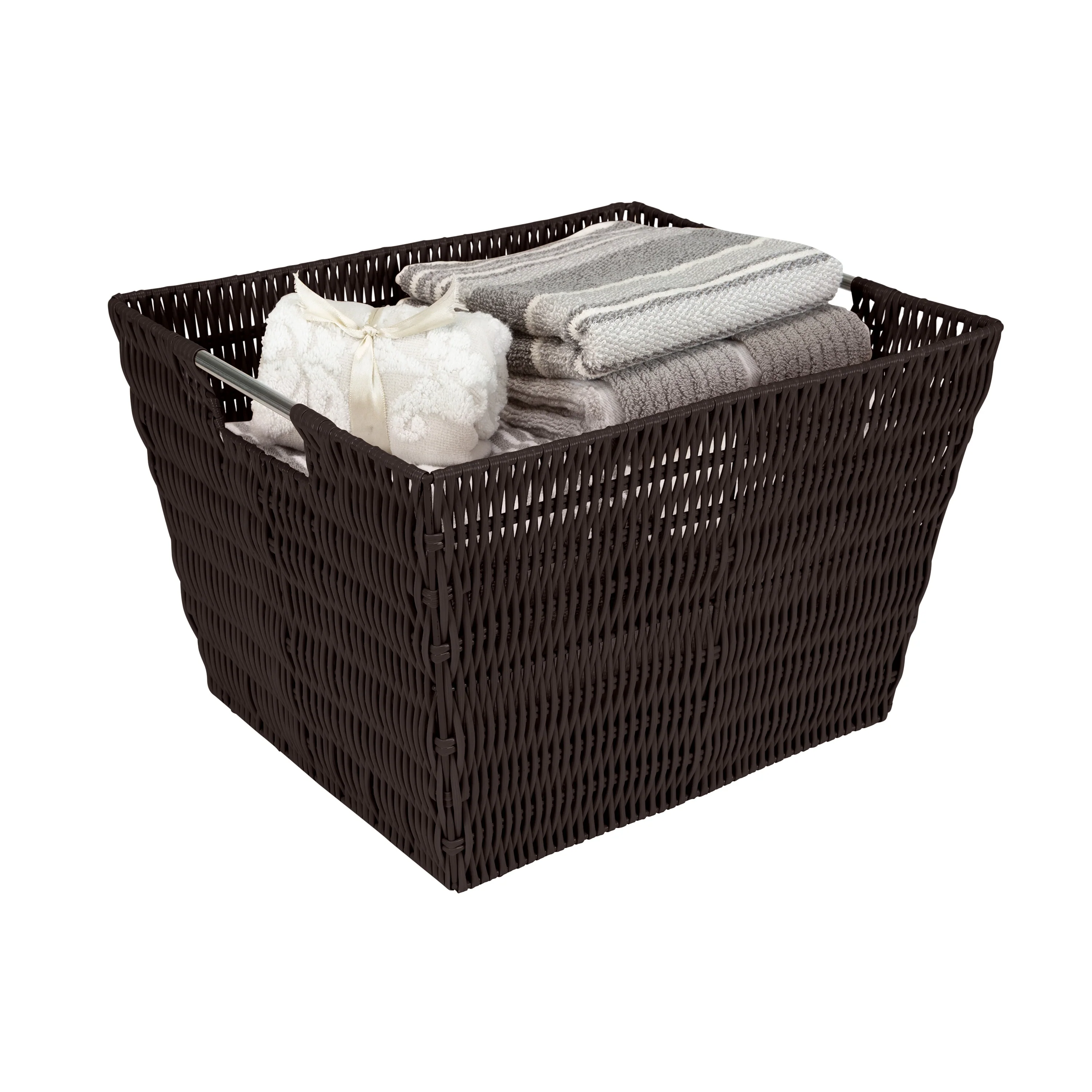 Simplify Large Rattan Storage Tote Basket in Charcoal