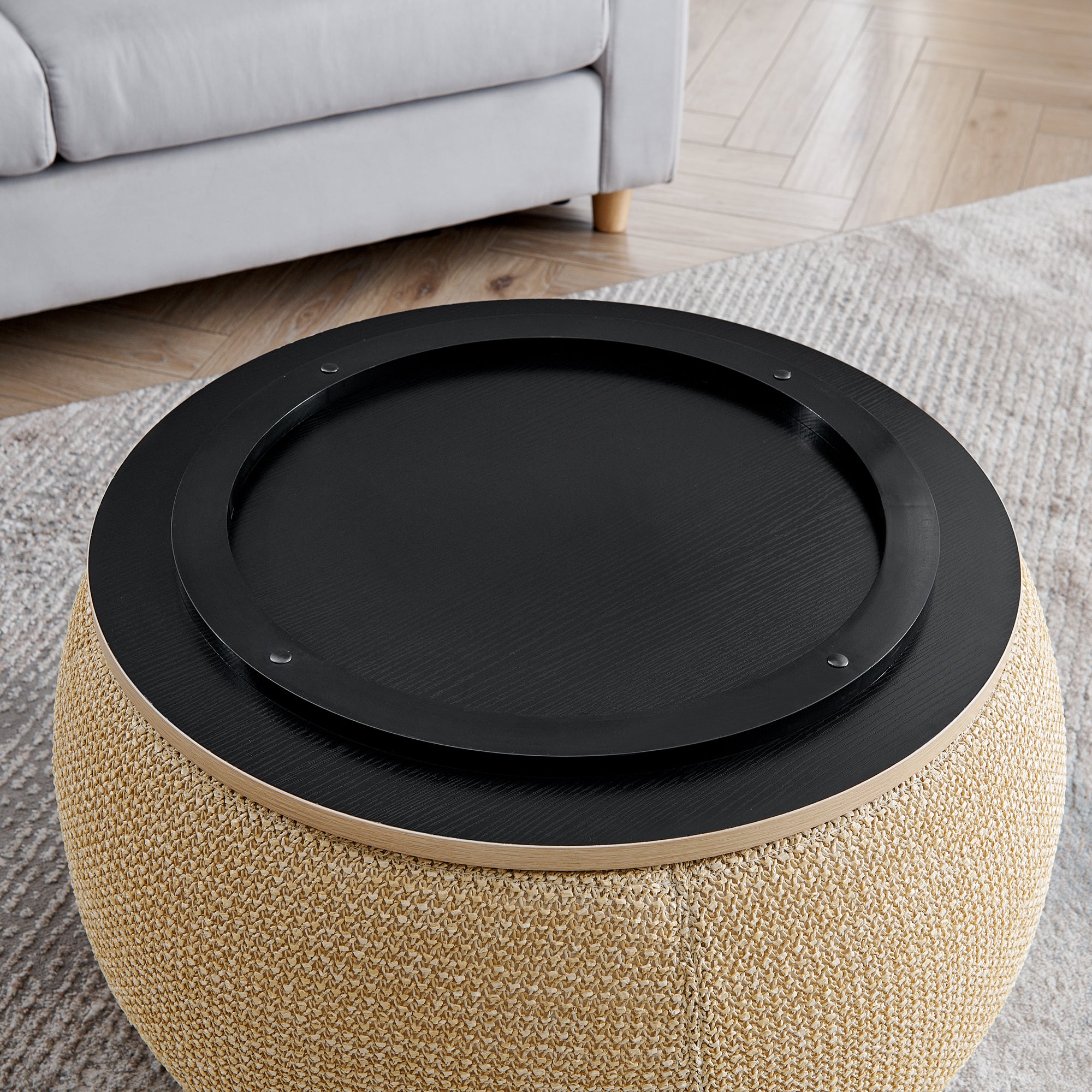 Storage Ottoman Set with Dual Functionality, Serves as an End Table and Seat