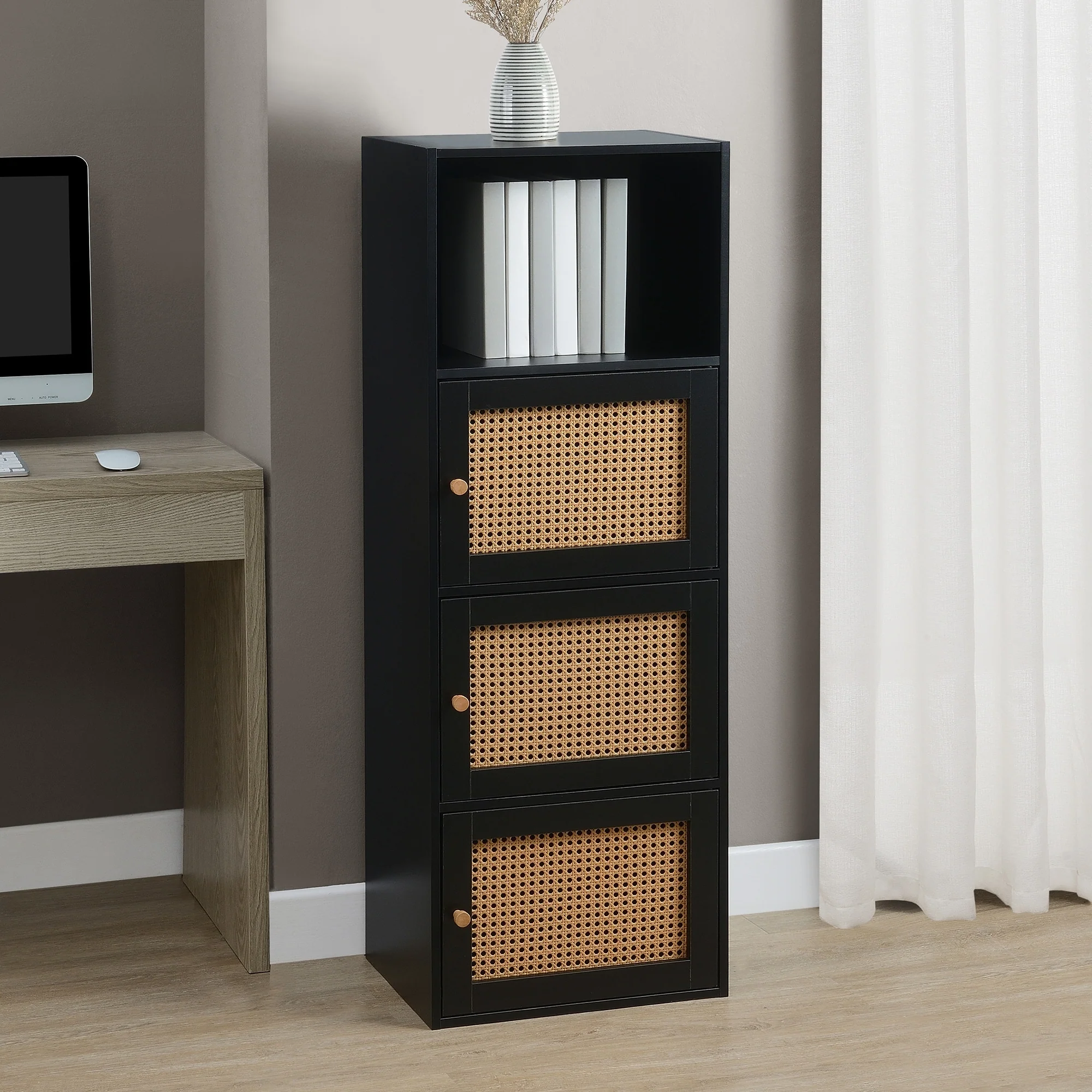 Convenience Concepts Xtra Storage Boho Weave 3 Door Cabinet with Shelf