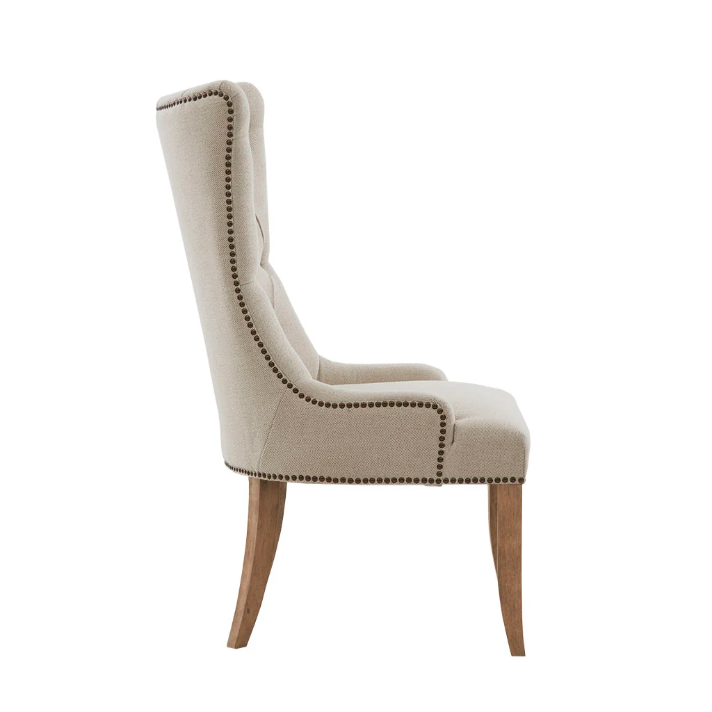 Upholstered Accent Chair with Button Tufted High Back and Nailhead Trim