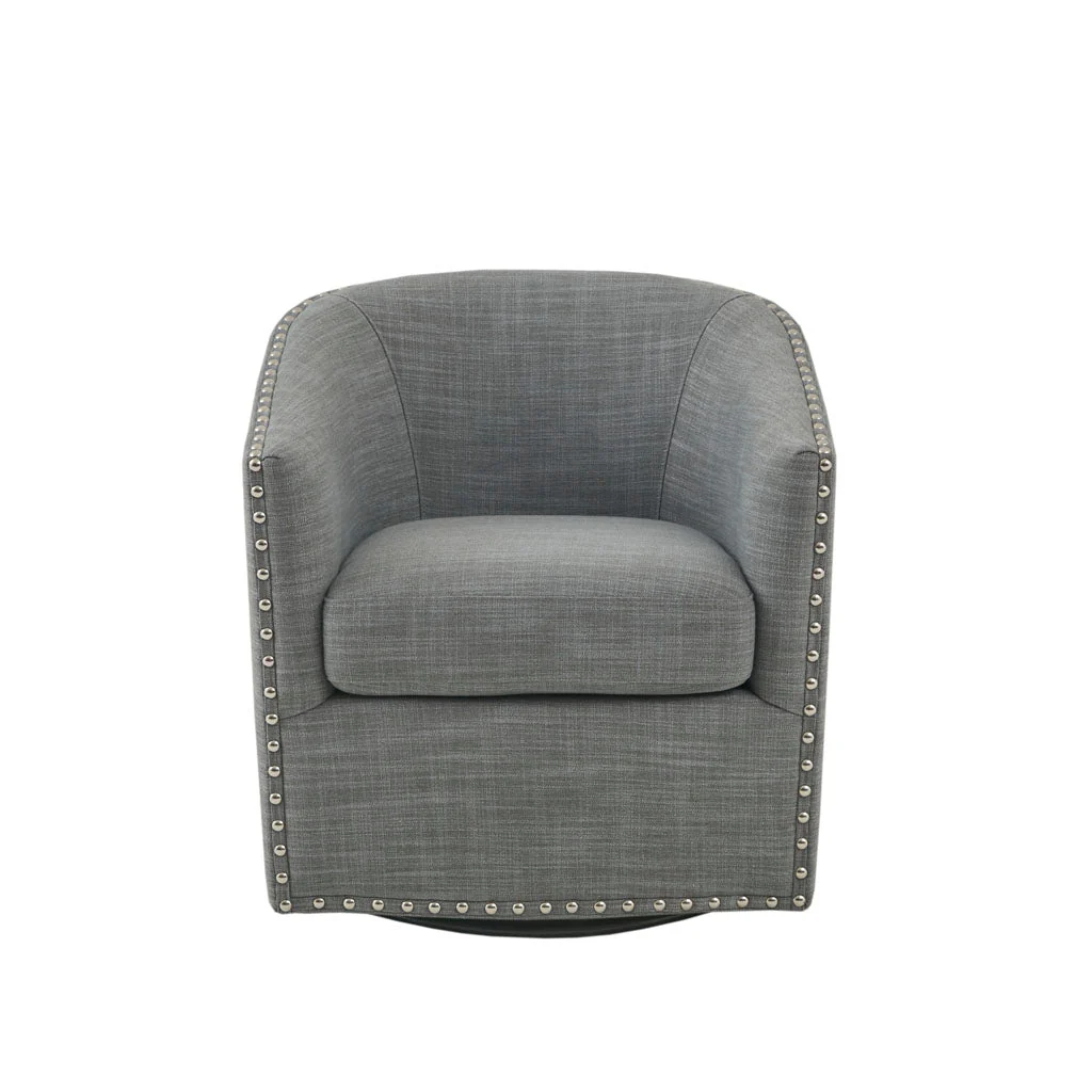 Fantasyy Upholstered Swivel Chair with Nailhead Trim and Curved Design