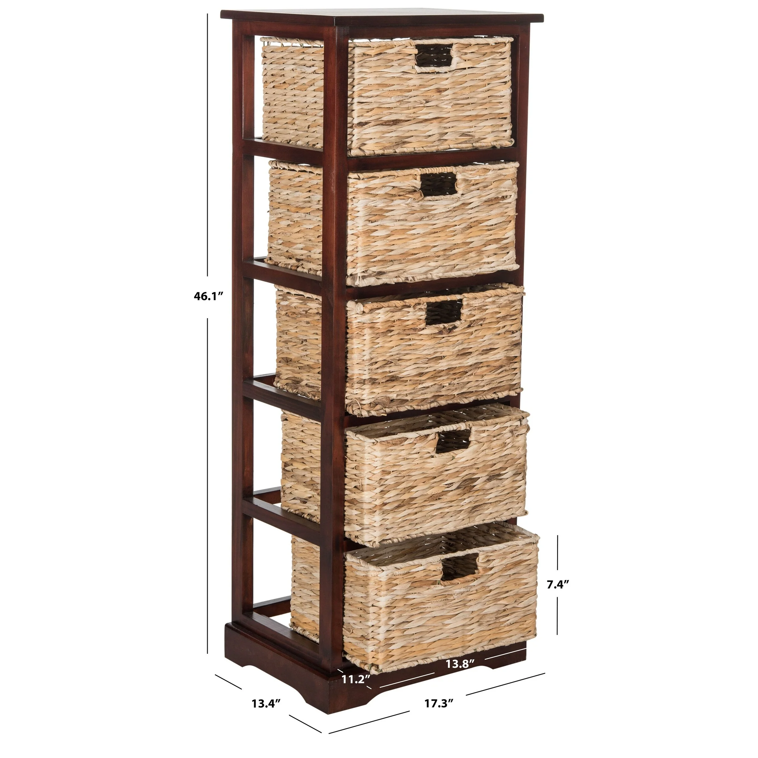 SAFAVIEH Faith Distressed Black 5-Drawer Wicker Basket Storage Tower - 17.3